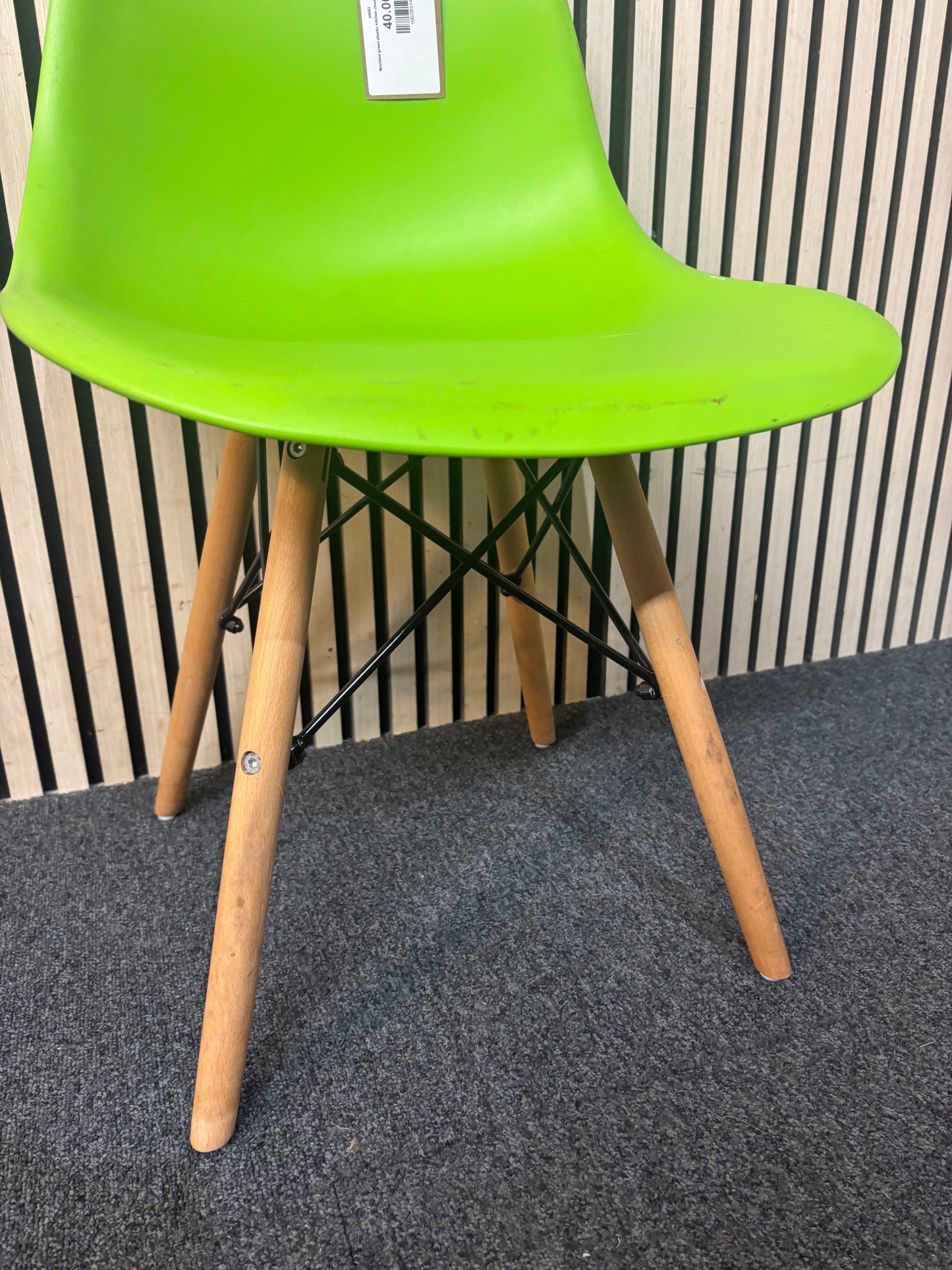 Moulded green plastic kitchen chair with metal legs  44043