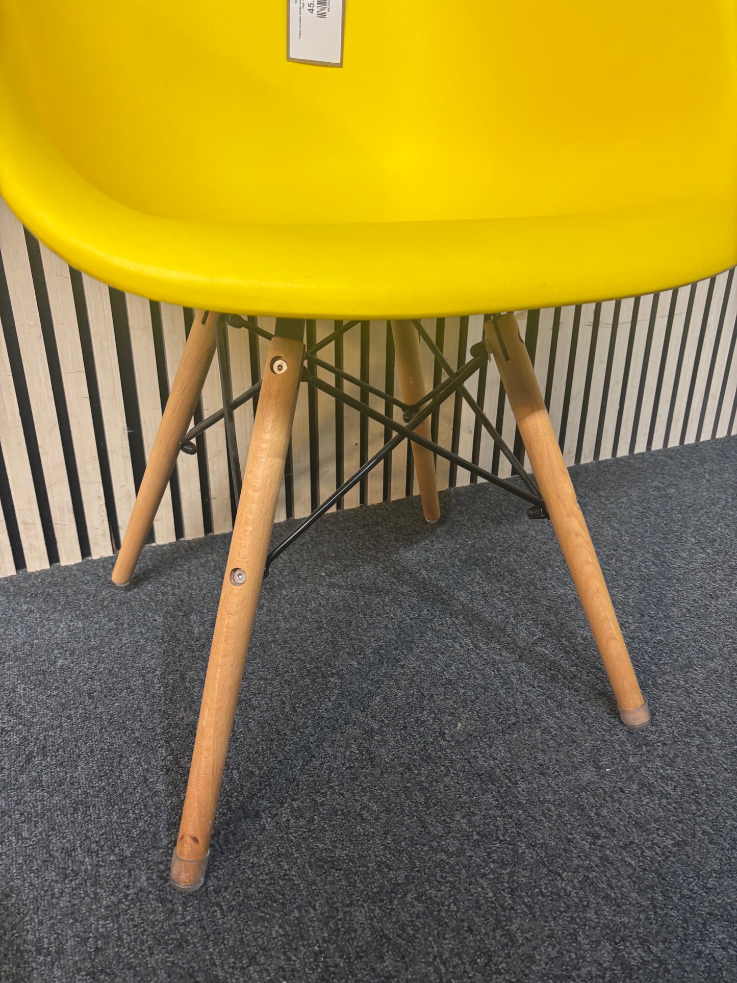 Yellow moulded plastic occasional chair with wooden legs  44044