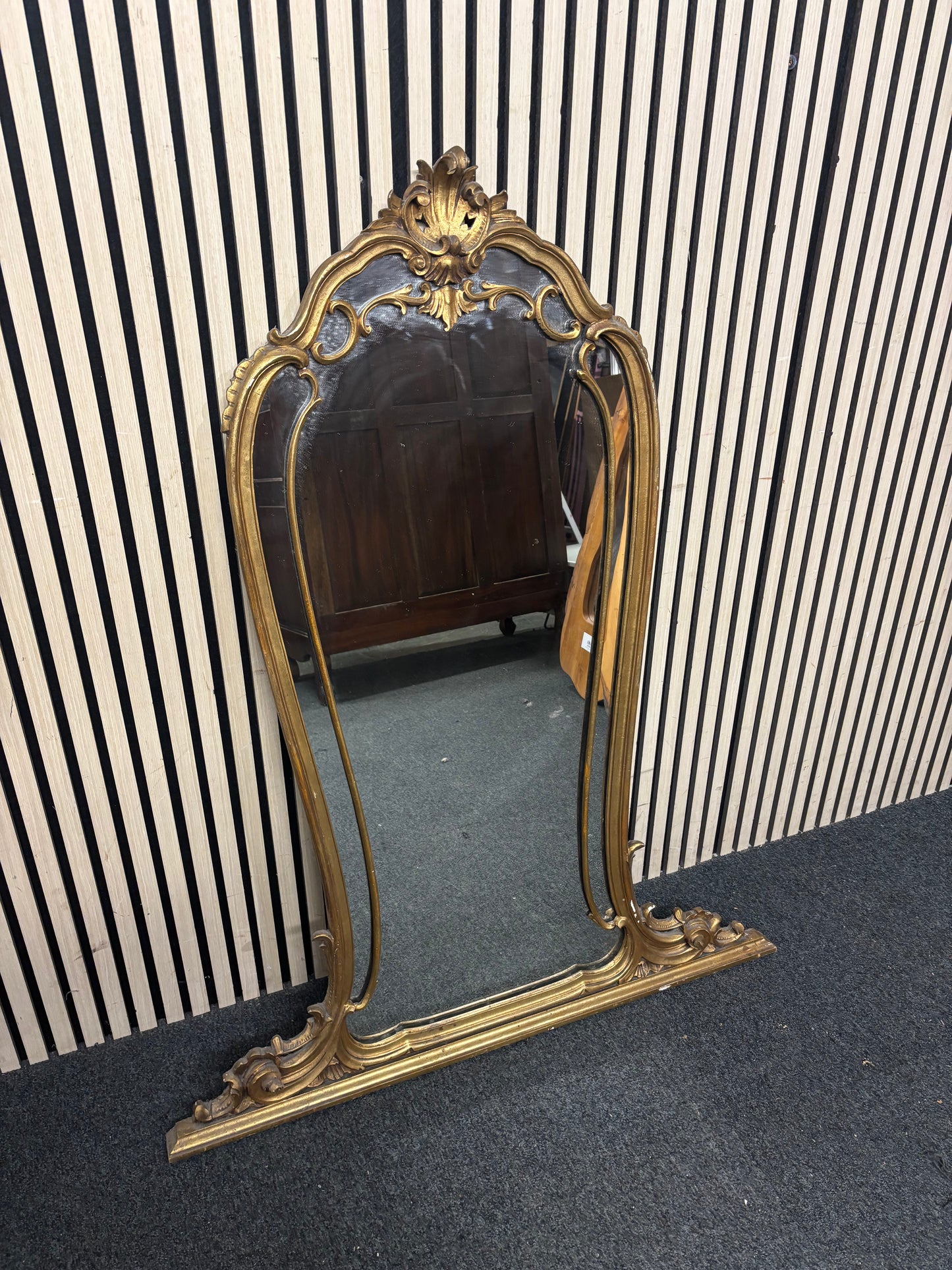 Large antique-style mirror with ornate gold frame in good condition. 125 H 100 W cm  44077