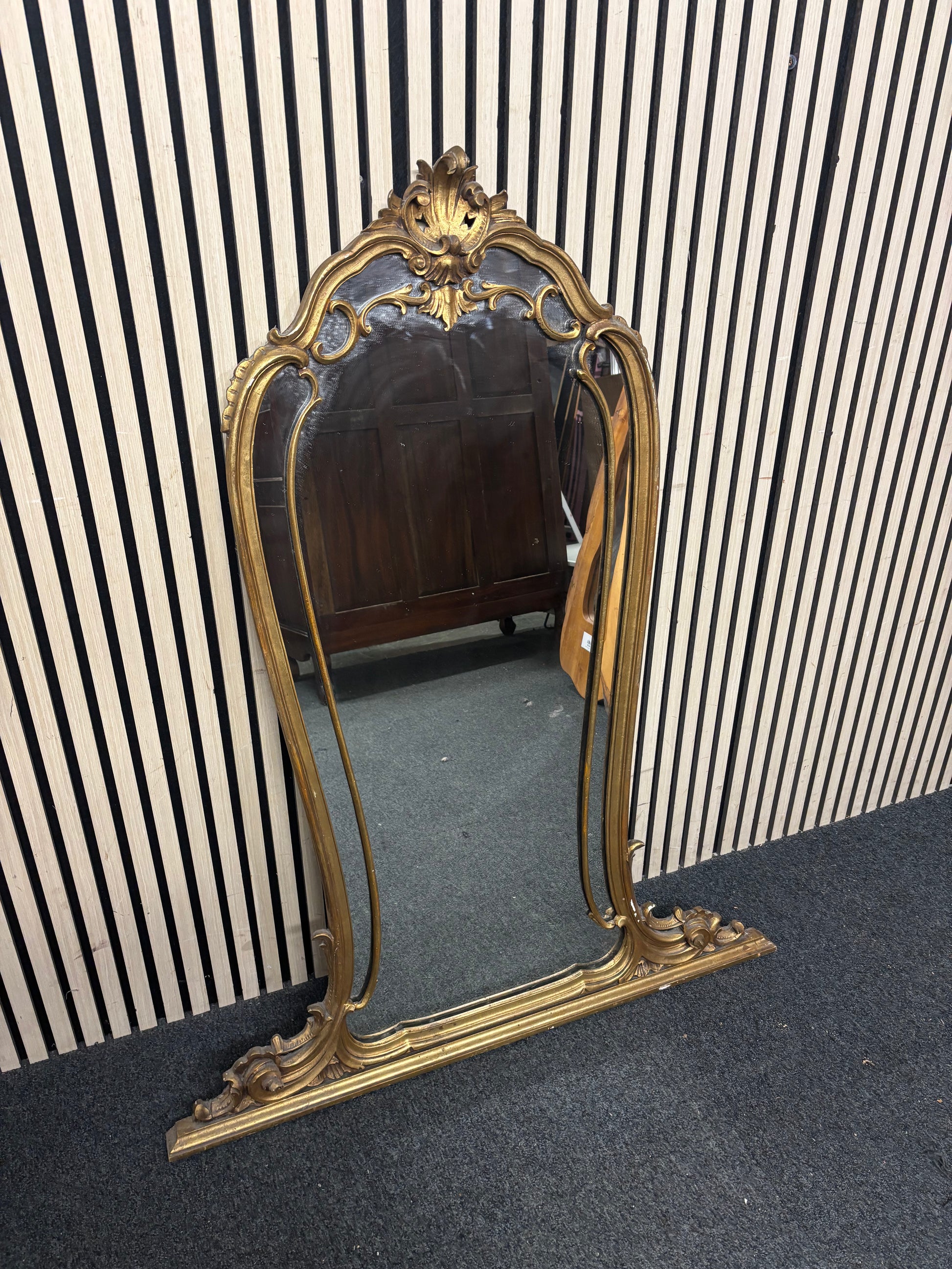 Large antique-style mirror with ornate gold frame in good condition. 125 H 100 W cm  44077