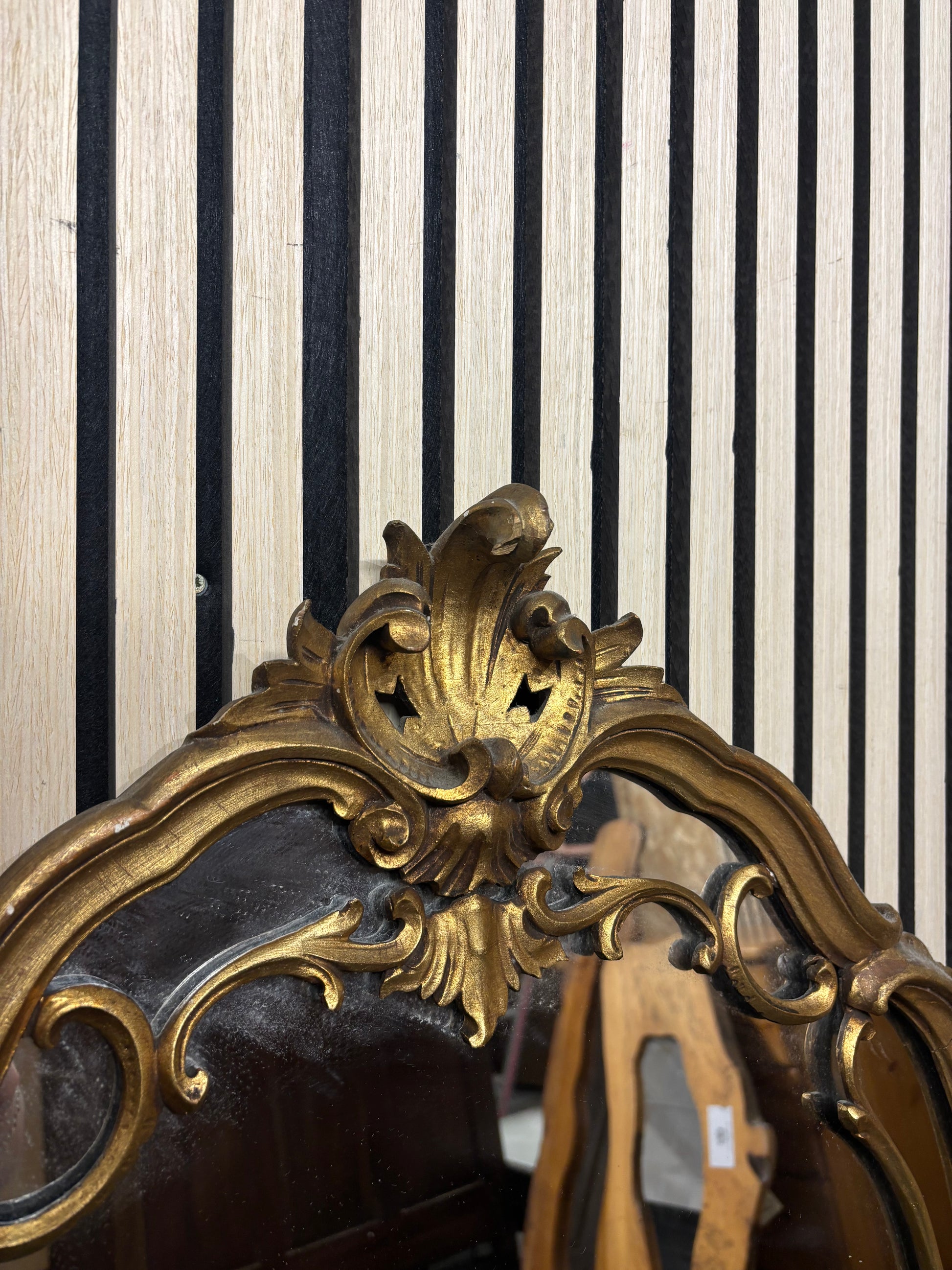 Large antique-style mirror with ornate gold frame in good condition. 125 H 100 W cm  44077