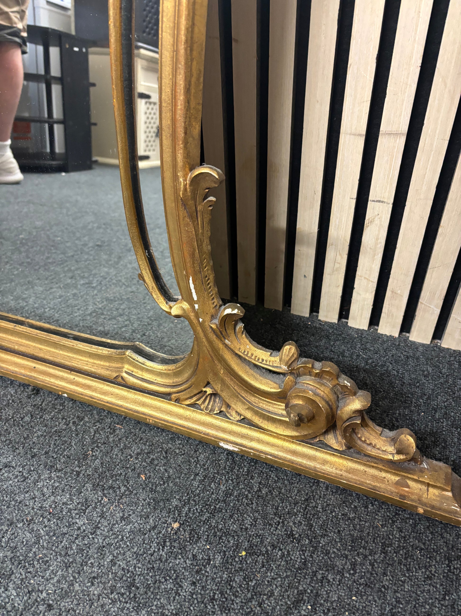 Large antique-style mirror with ornate gold frame in good condition. 125 H 100 W cm  44077