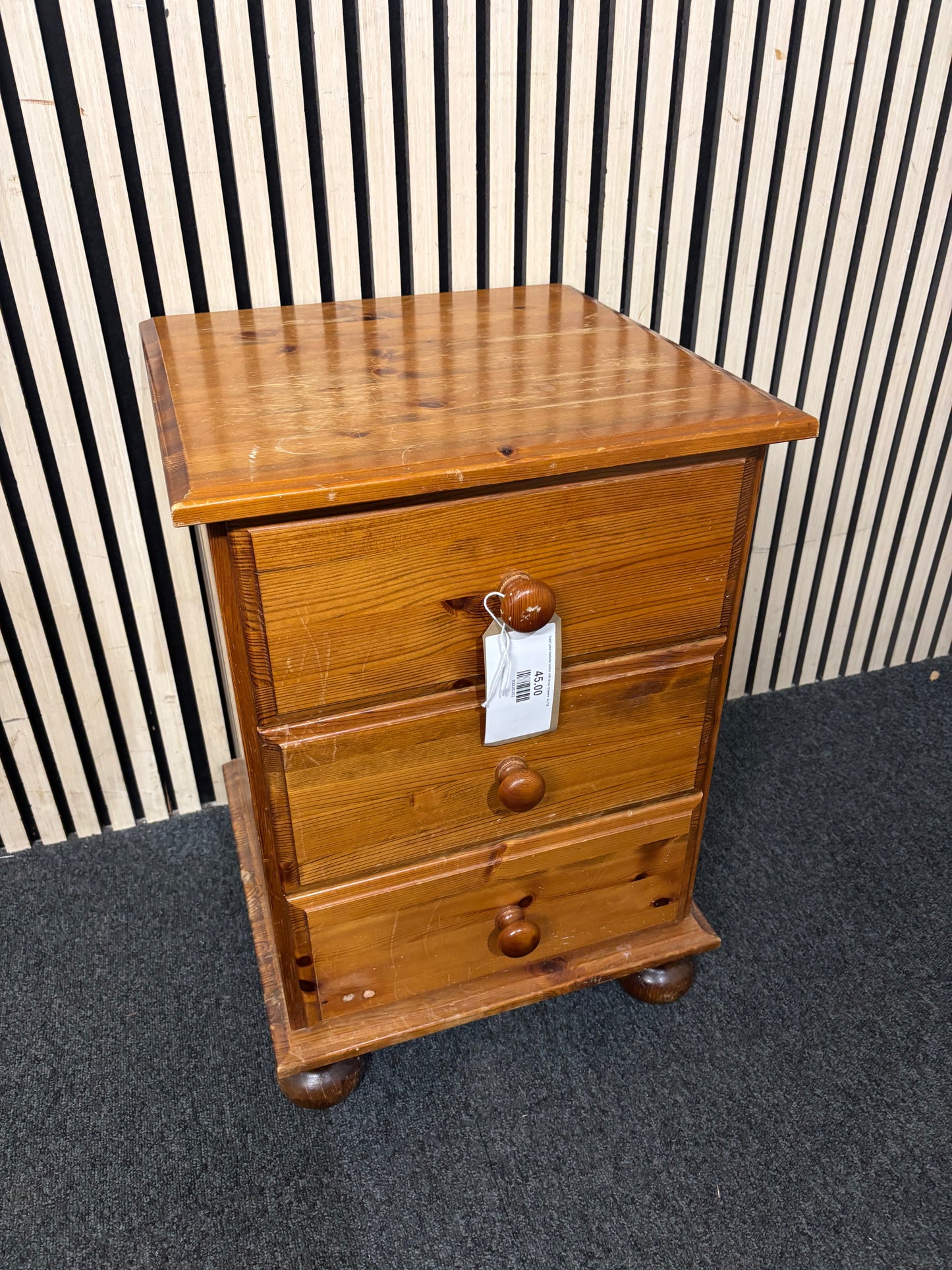 Solid pine bedside locker with three drawers  44118