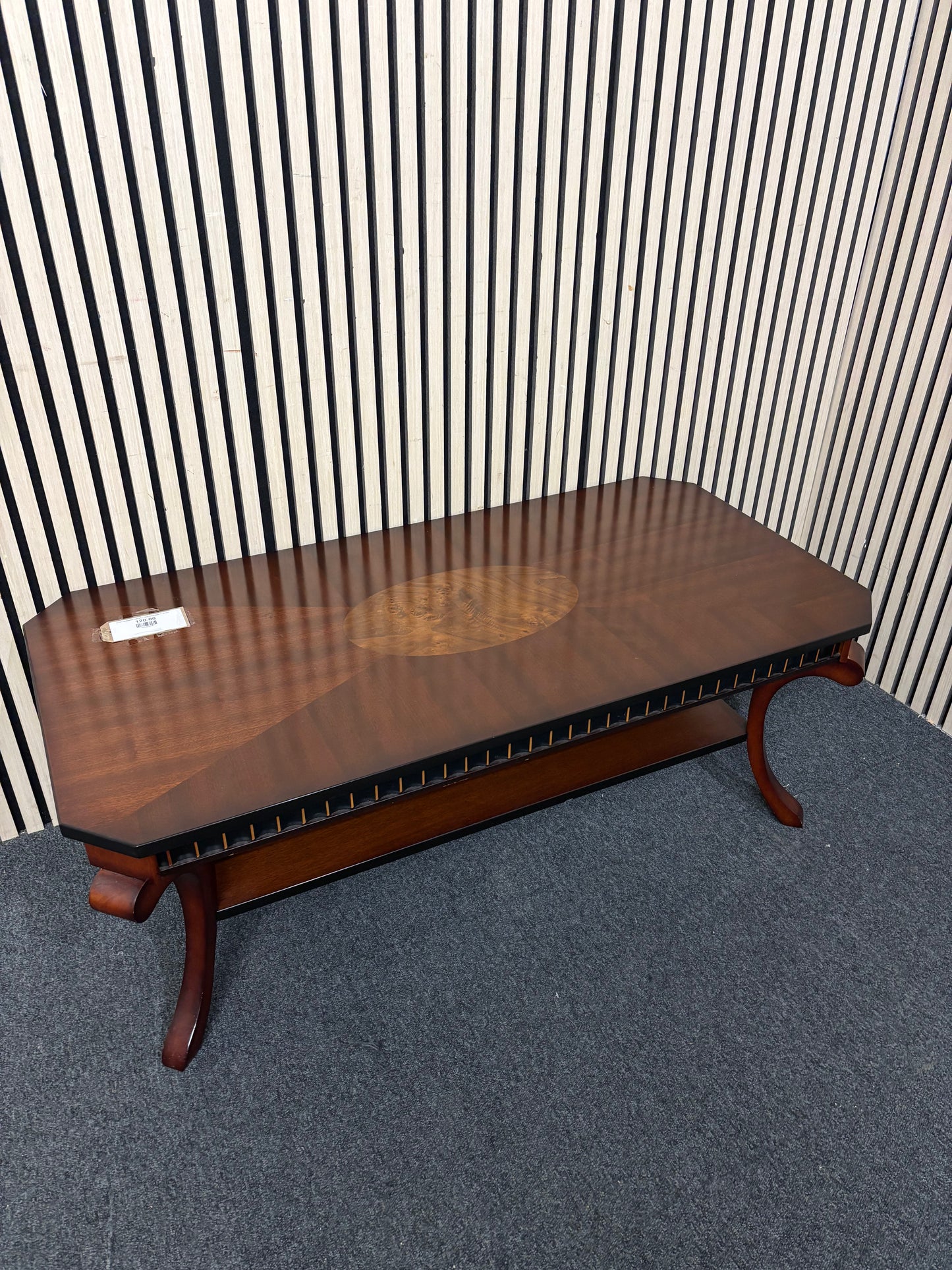 Ornate rectangular mahogany inlaid coffee table W120 D60