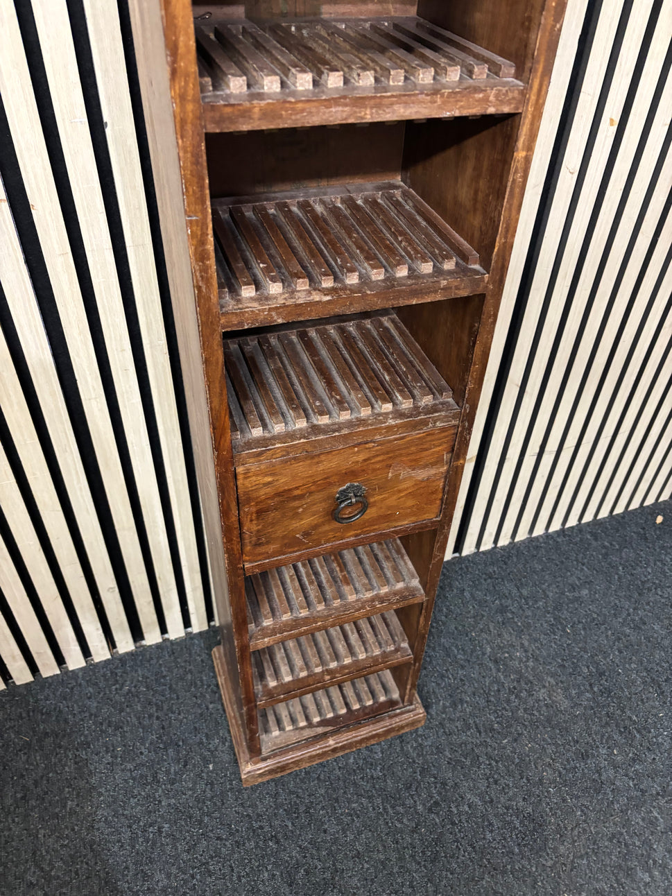 Rustic wood CD storage tower 165 x 28 x 20 cm  44146