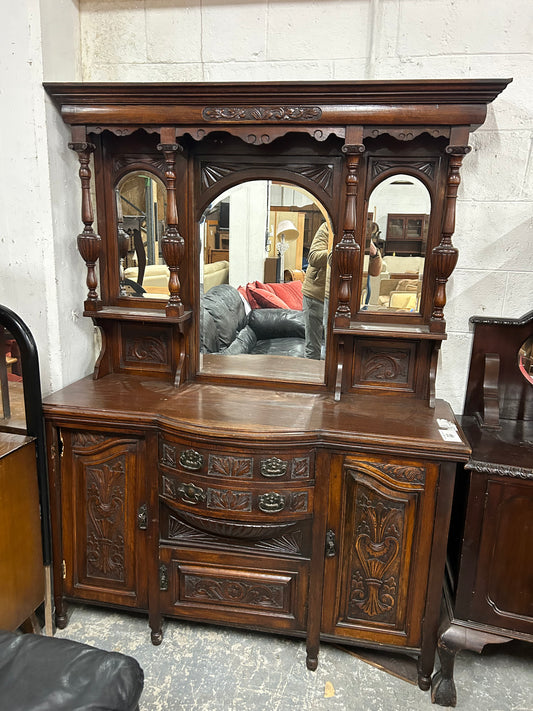 Ornate mahogany sideboard cw mirror and storage