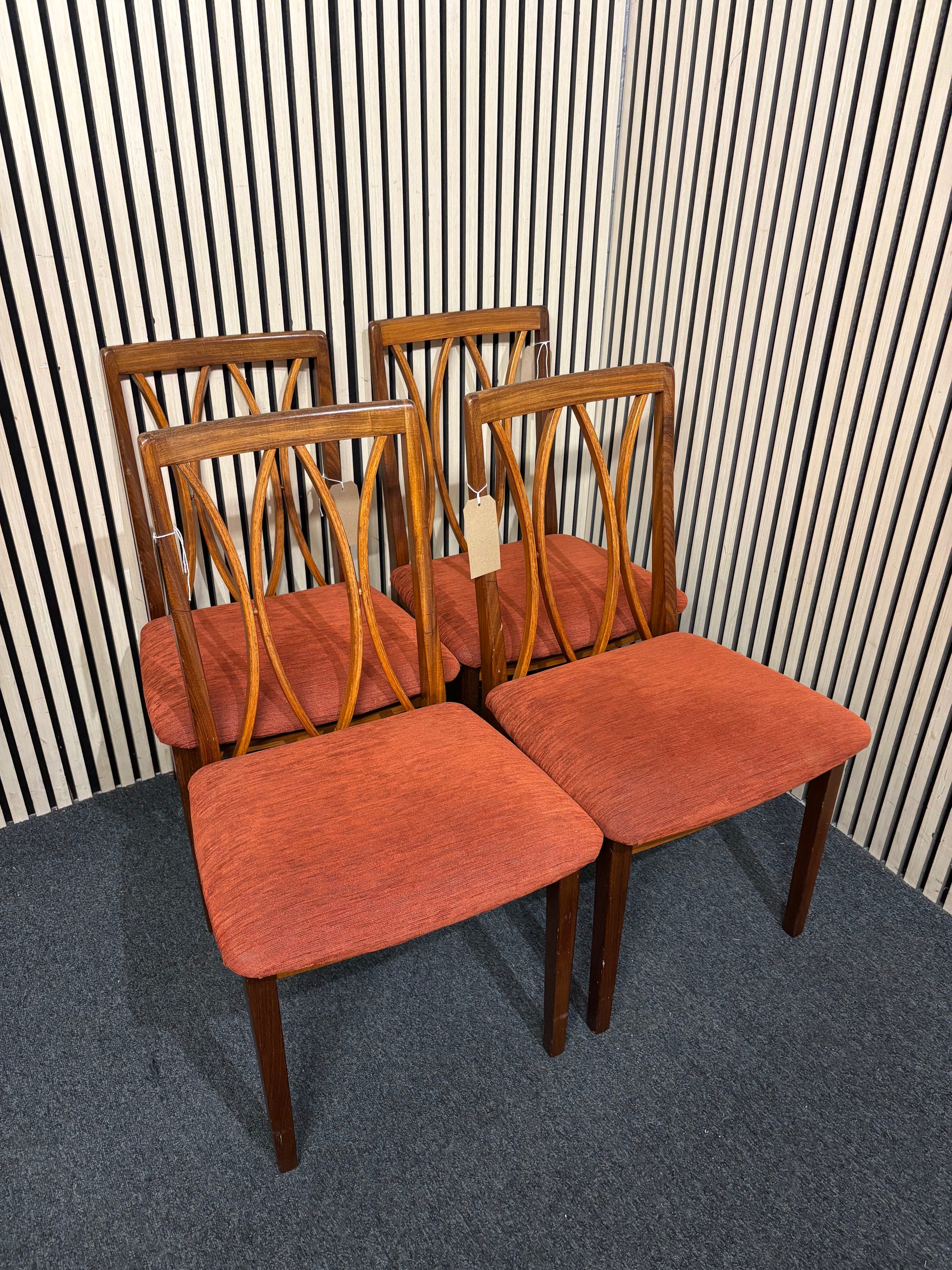 Vintage teak dining chairs with terracotta fabric seats (SET OF 4)  44231