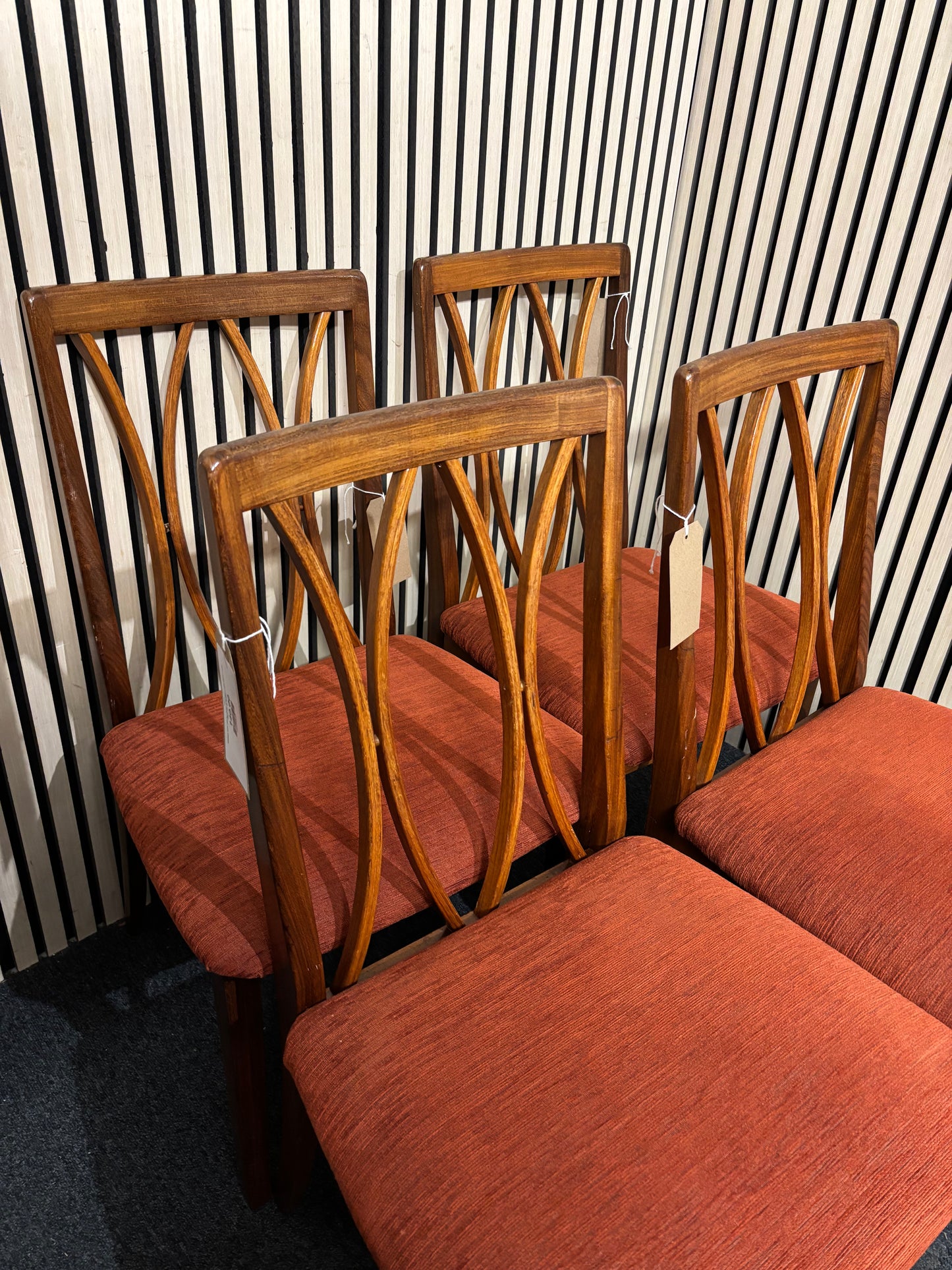 Vintage teak dining chairs with terracotta fabric seats (SET OF 4)  44231