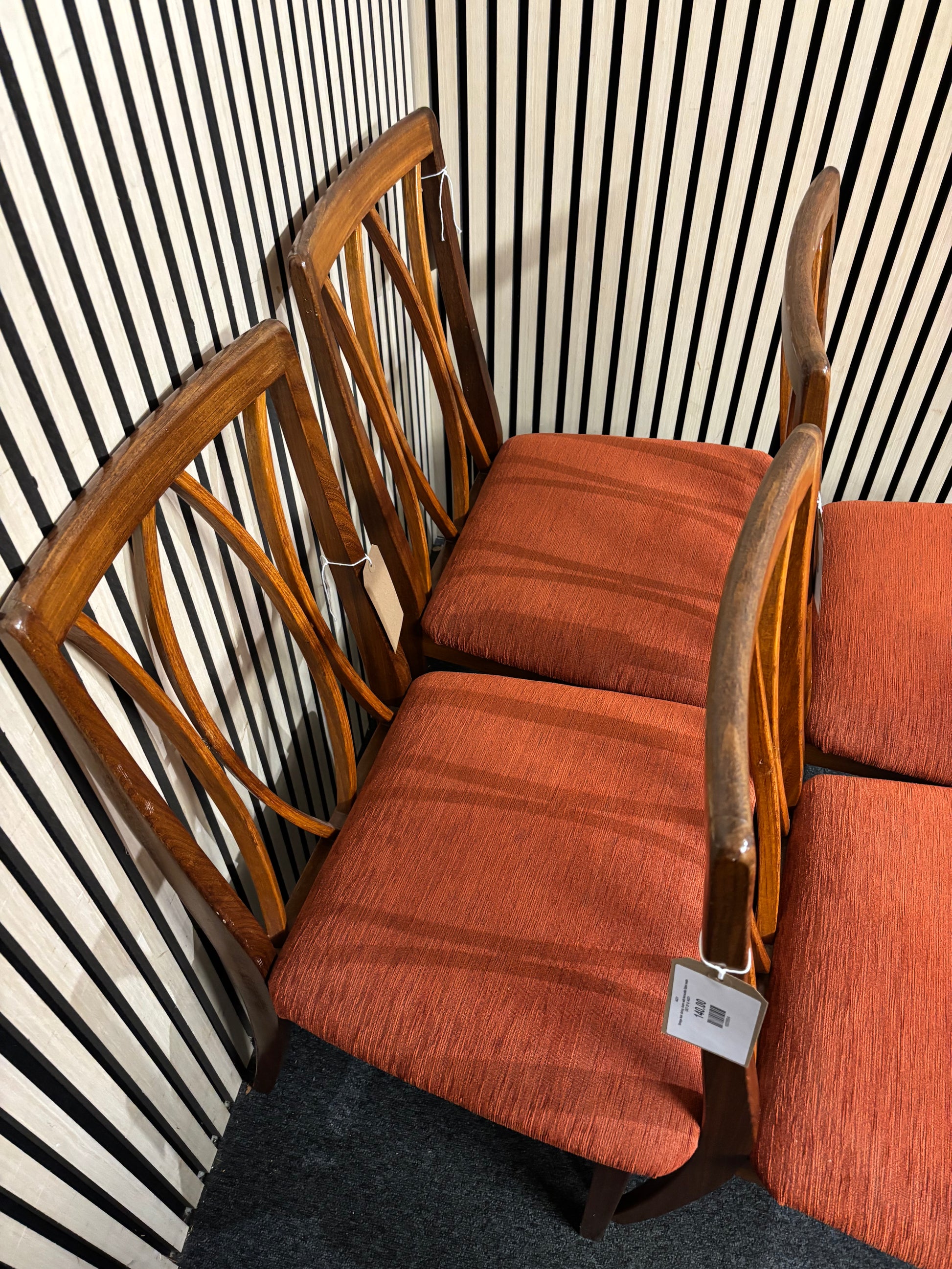Vintage teak dining chairs with terracotta fabric seats (SET OF 4)  44231