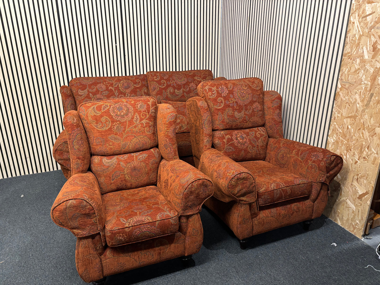 3+1+1 Male and female wine mix fabric high back sofa suite  44229