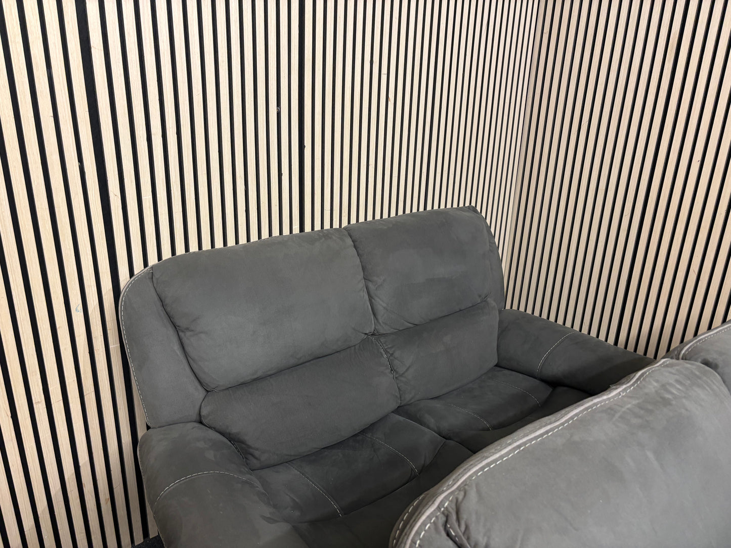 2+2 grey suede fabric sofa suite with contrast stitching  44226