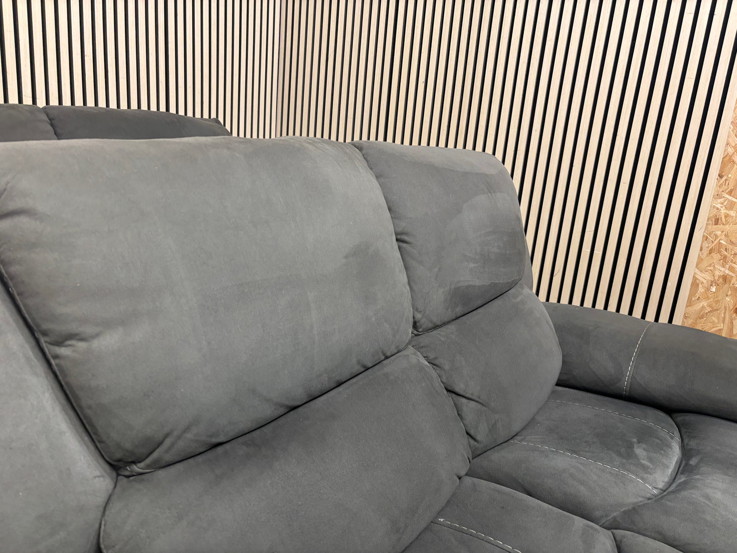 2+2 grey suede fabric sofa suite with contrast stitching  44226