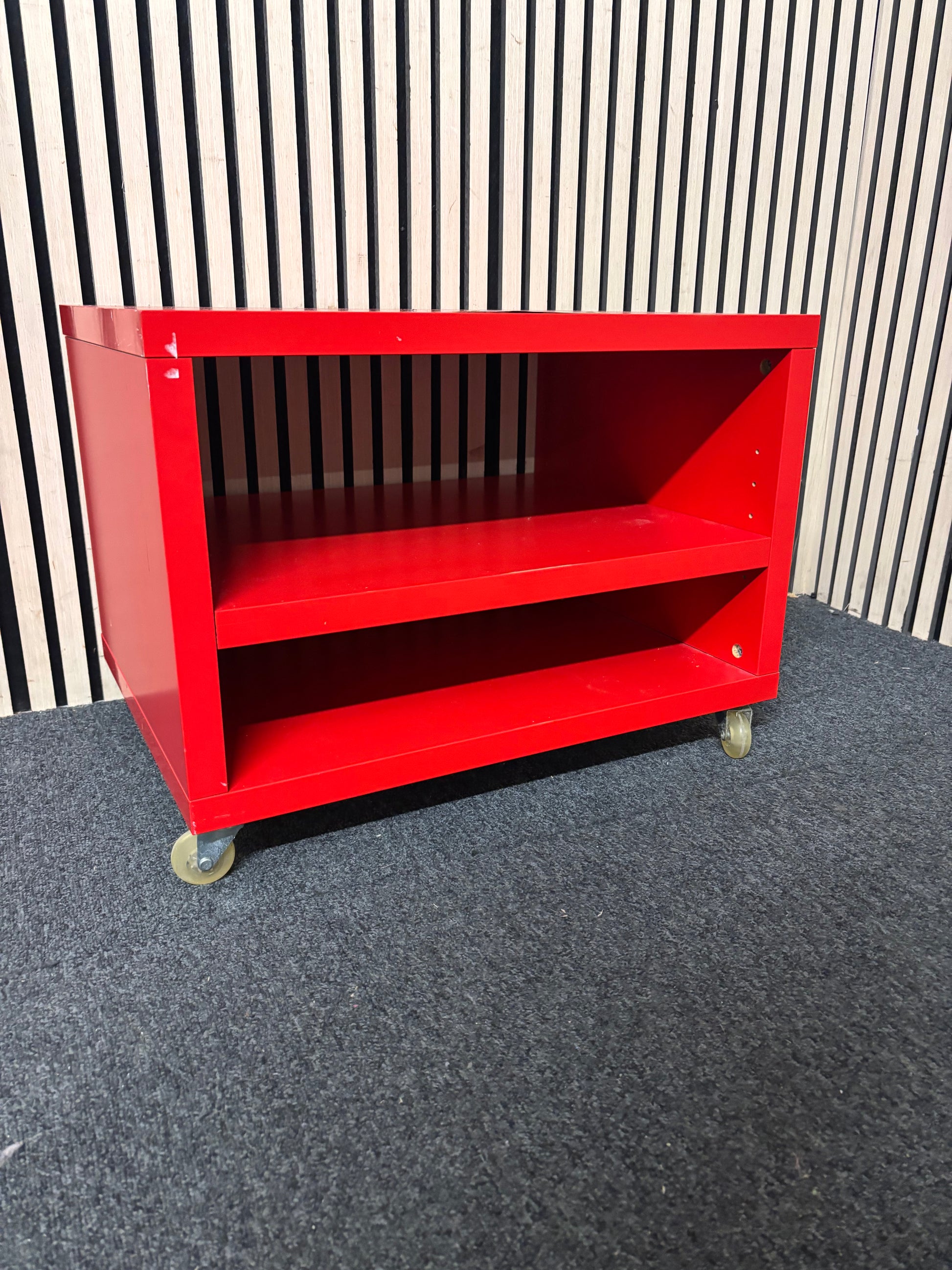 low ikea red gloss lamp table unit on castors  44215