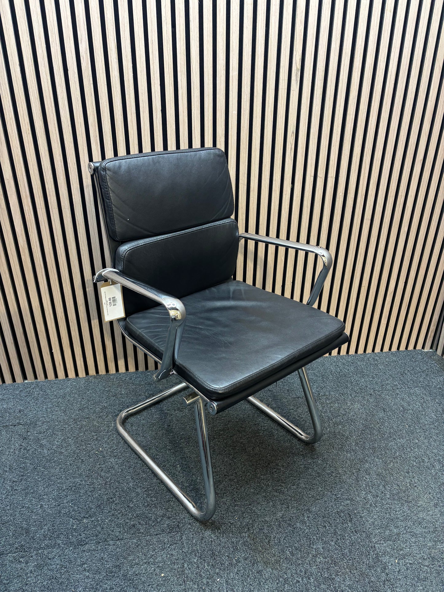 Black leatherette solid chrome framed meeting chair with arms  J3944