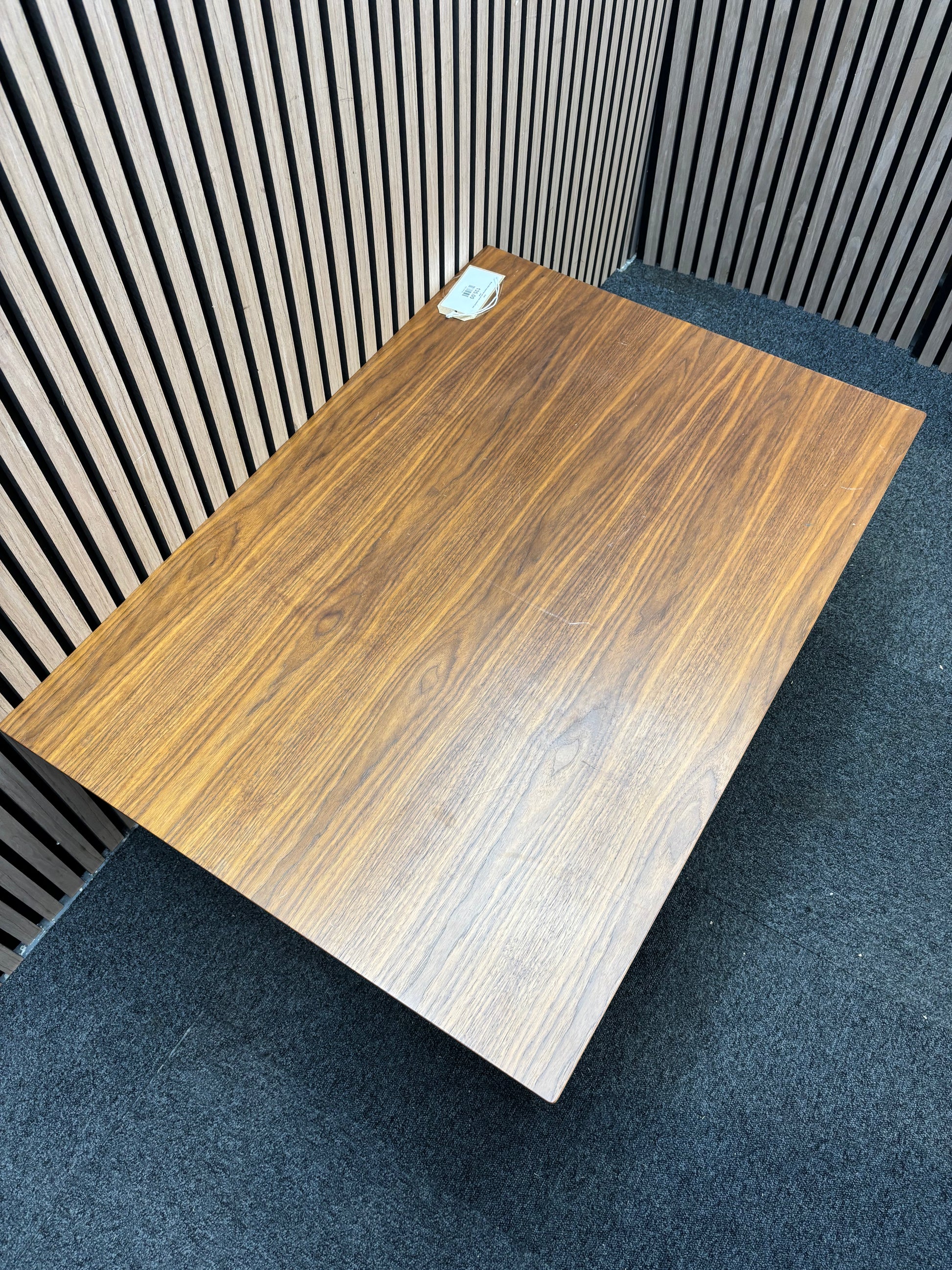 Wood effect square top with chrome quatrefoil base  J3942