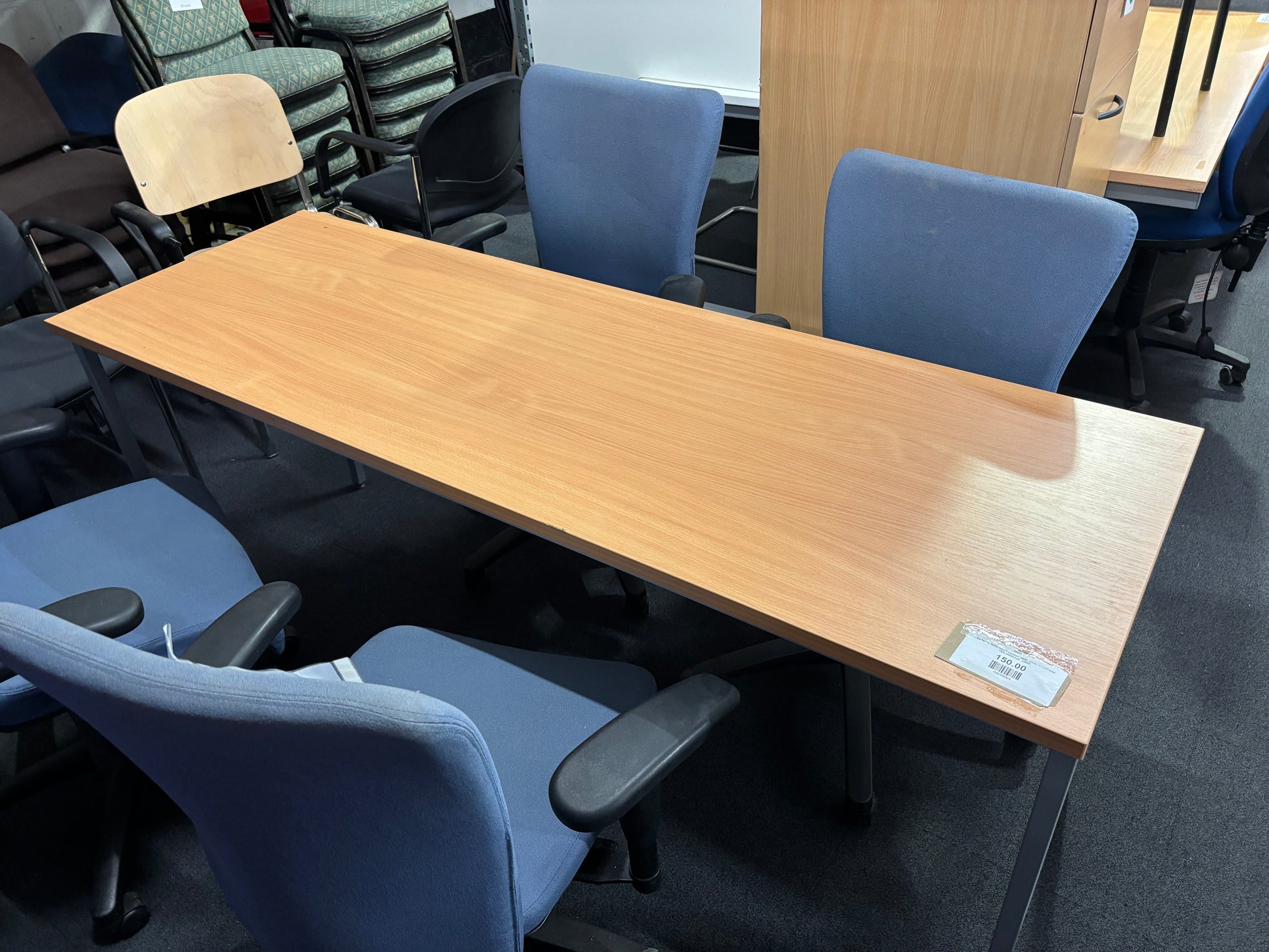 Ex Demo 1800L beech canteen table, silver metal frame 180Lx60Dx72H  J3935