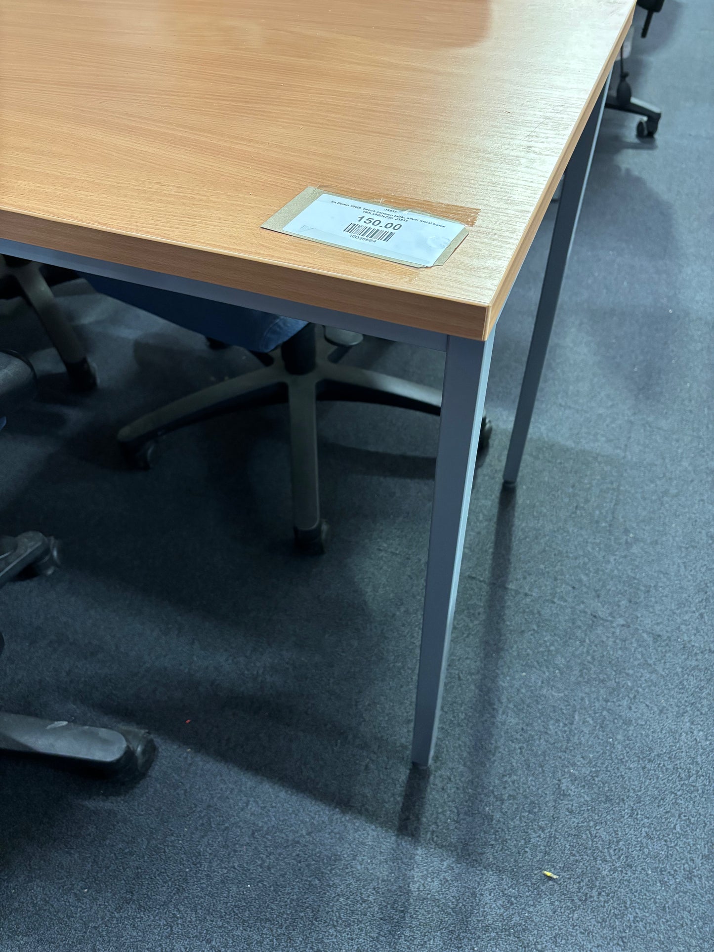Ex Demo 1800L beech canteen table, silver metal frame 180Lx60Dx72H  J3935