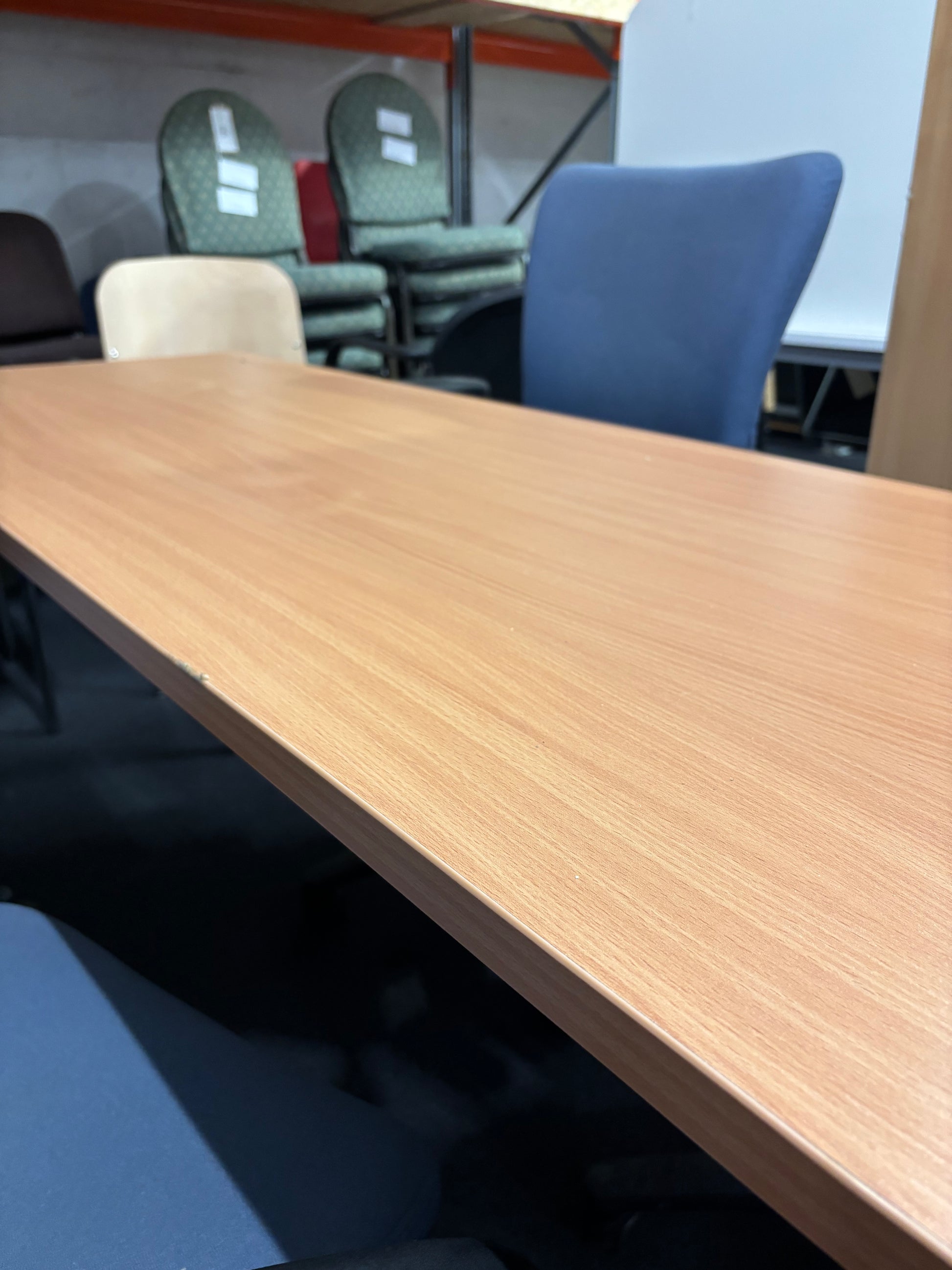 Ex Demo 1800L beech canteen table, silver metal frame 180Lx60Dx72H  J3935