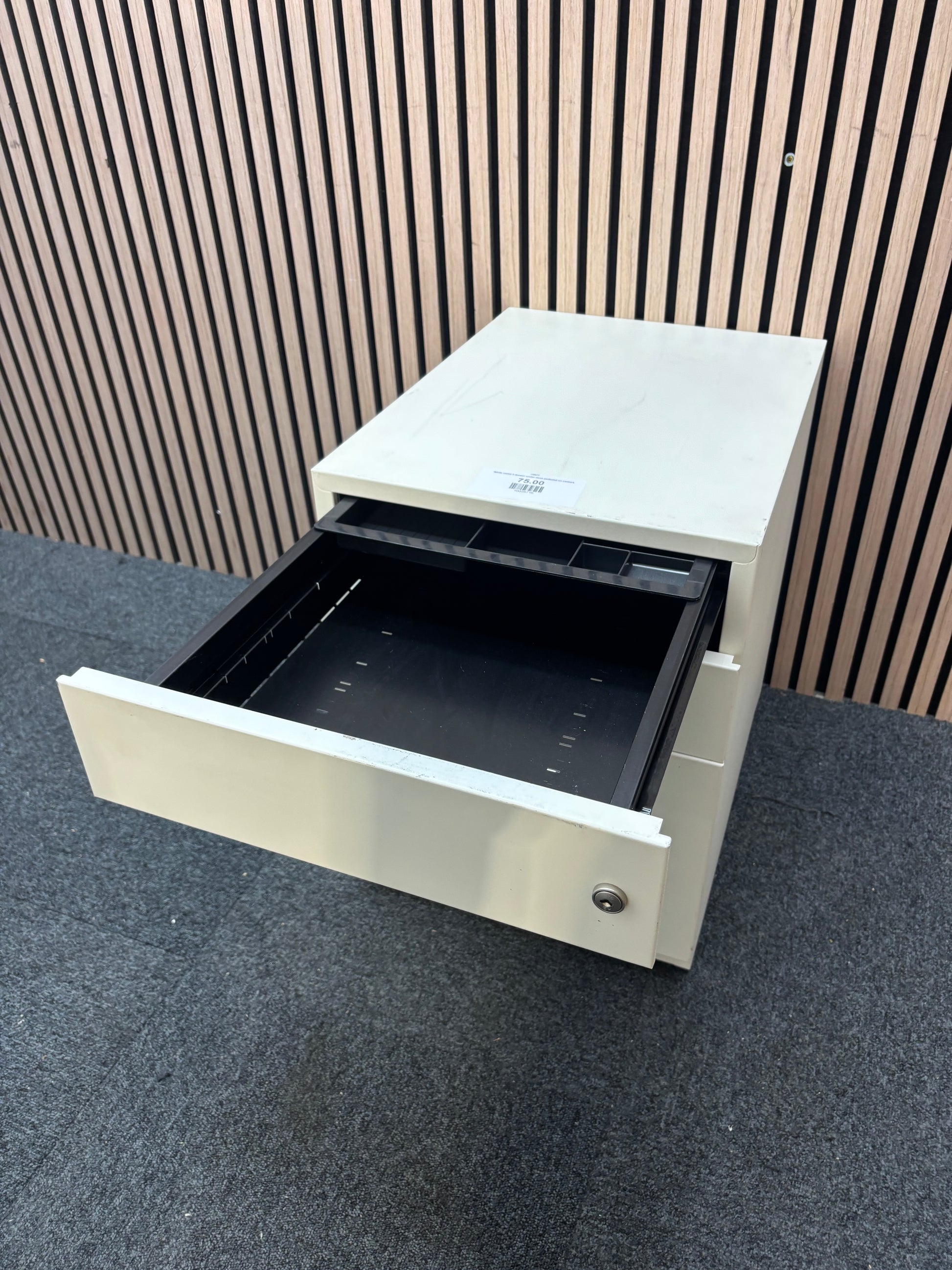 White metal 2 drawer under desk pedestal on castors