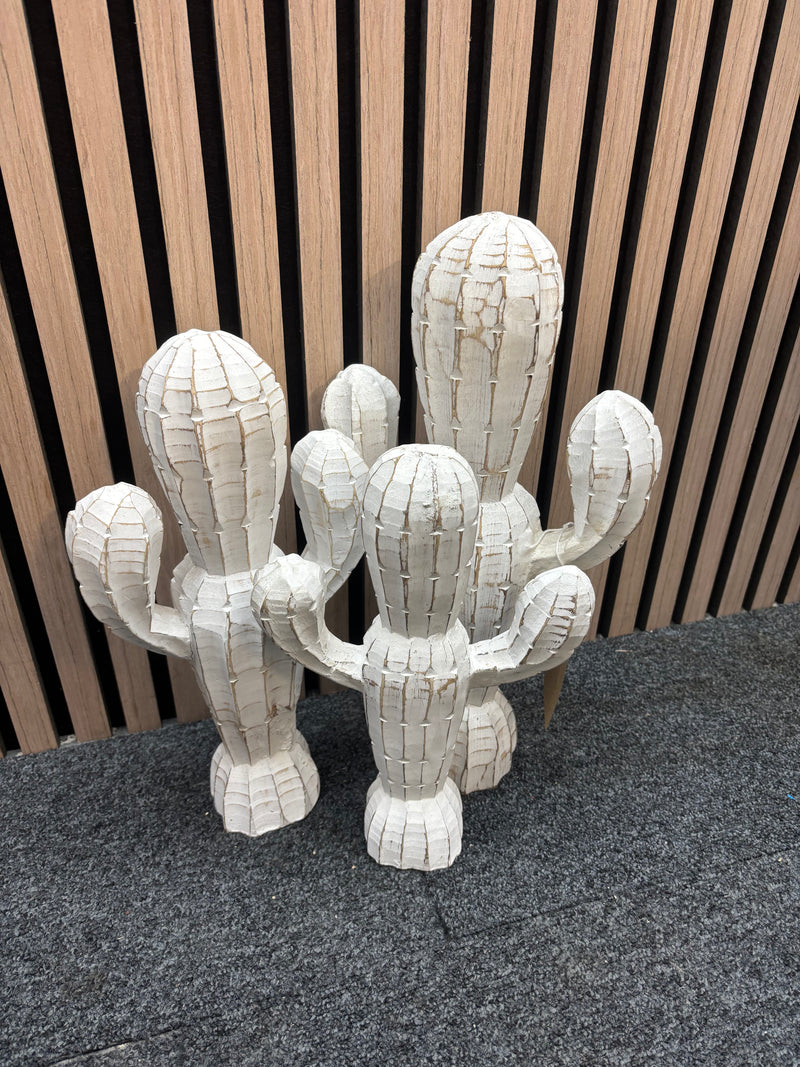 Set of 3 white painted wooden cactus ornaments   44454