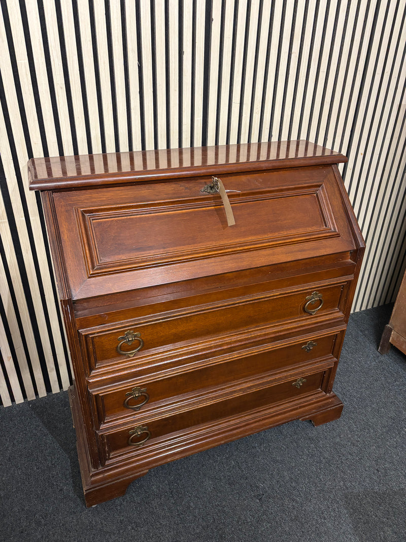 Dark mahogany 3 drawer writing bureau (H 90 x W 87 x D 40 cm)  44627