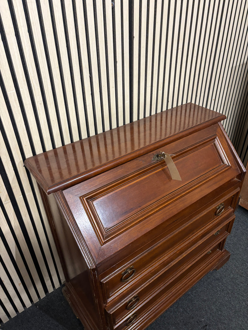 Dark mahogany 3 drawer writing bureau (H 90 x W 87 x D 40 cm)  44627