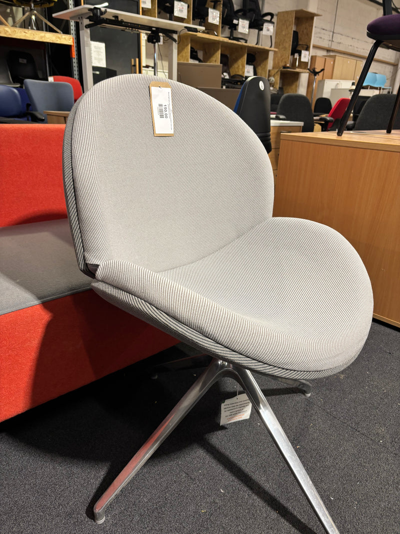 Shout light grey fabric modern swivel reception chair with polished chrome base