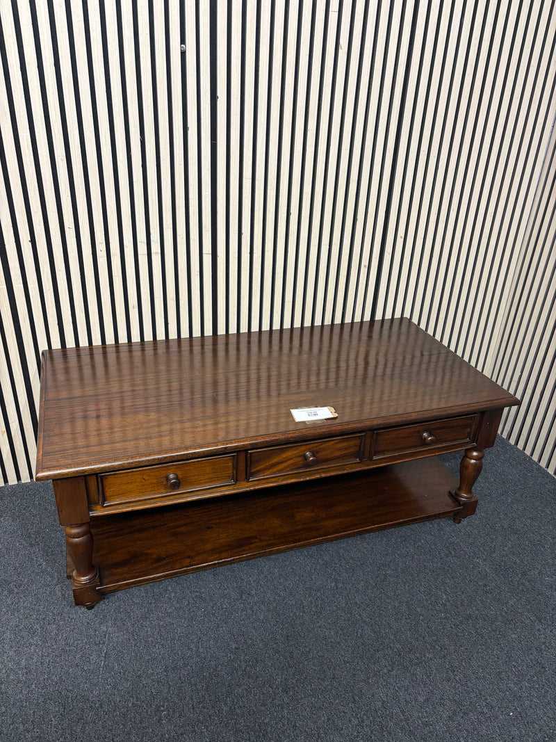 Solid mahogany 3 drawer rectangular coffee table (H 52 x W 130 x D 65 cm)  44754