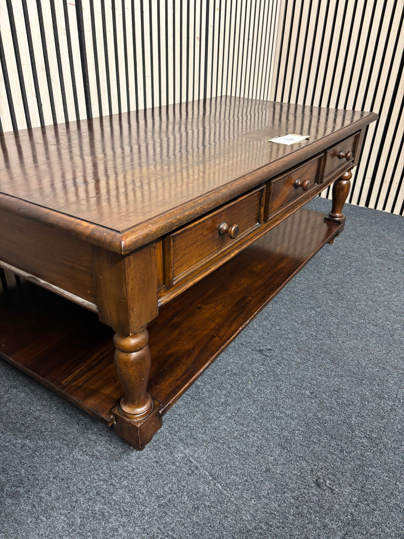 Solid mahogany 3 drawer rectangular coffee table (H 52 x W 130 x D 65 cm)  44754