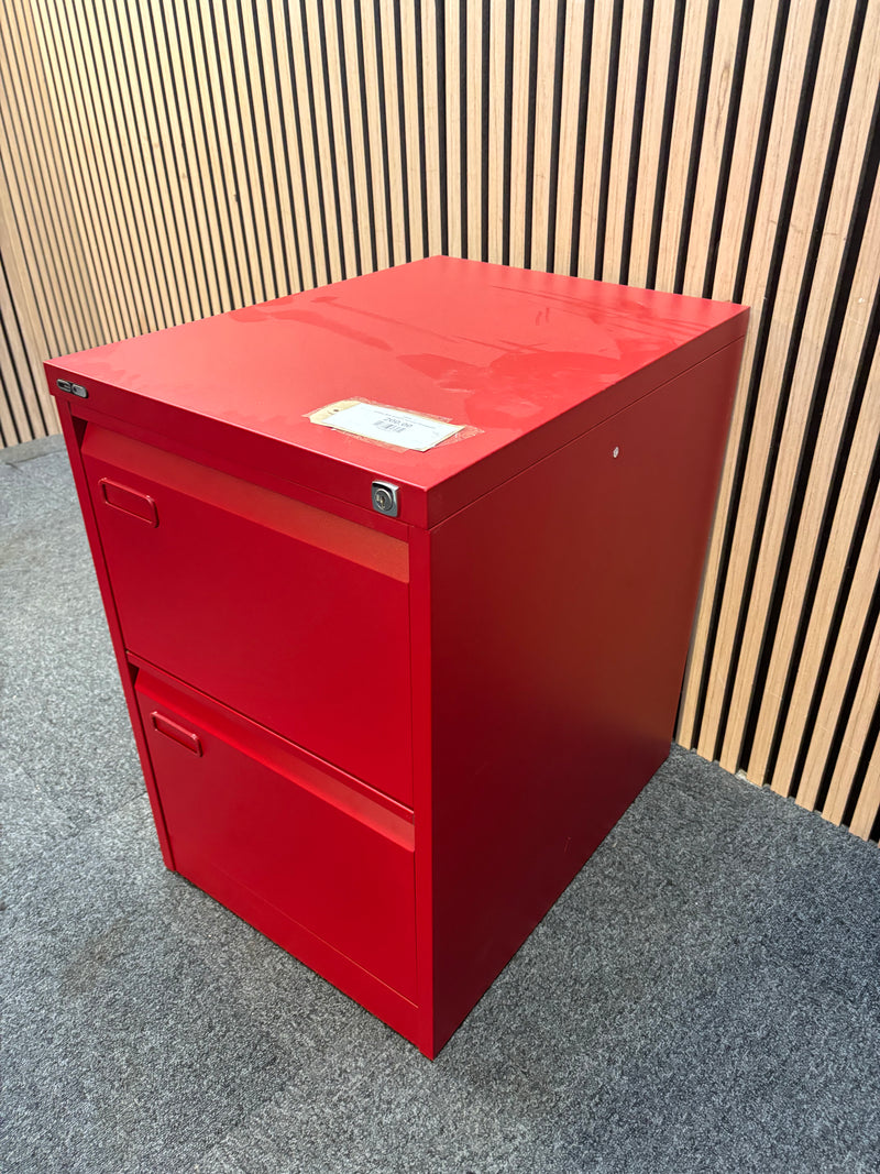 2 drawer filing cabinet in red metal 73Hx46Wx62D