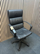 Black leatherette swivel chair with fixed arms