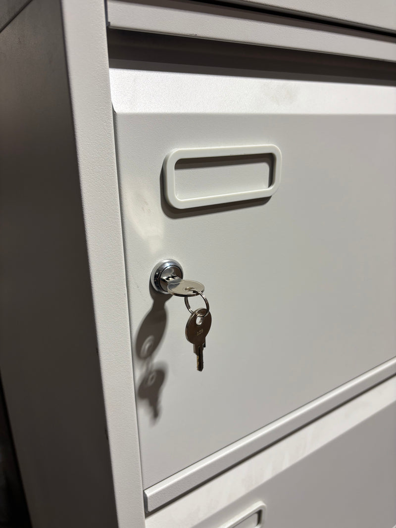 Tall 4 drawer grey metal individual locking filing cabinet 132Hx46Wx62D