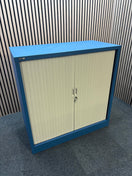 Go 40 2 door side opening tambour 152Hx100Wx48D in blue metal with shelves and key
