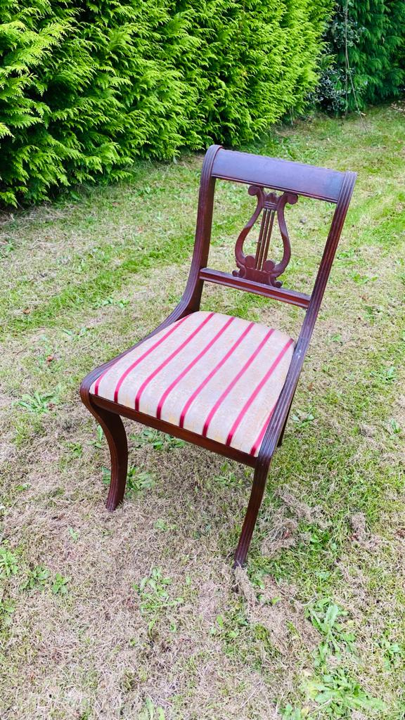 Solid oak framed dining chair cw red leatherette seat  Q4123
