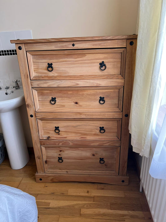 Tall 4 drawer mexican pine tall chest of drawers
