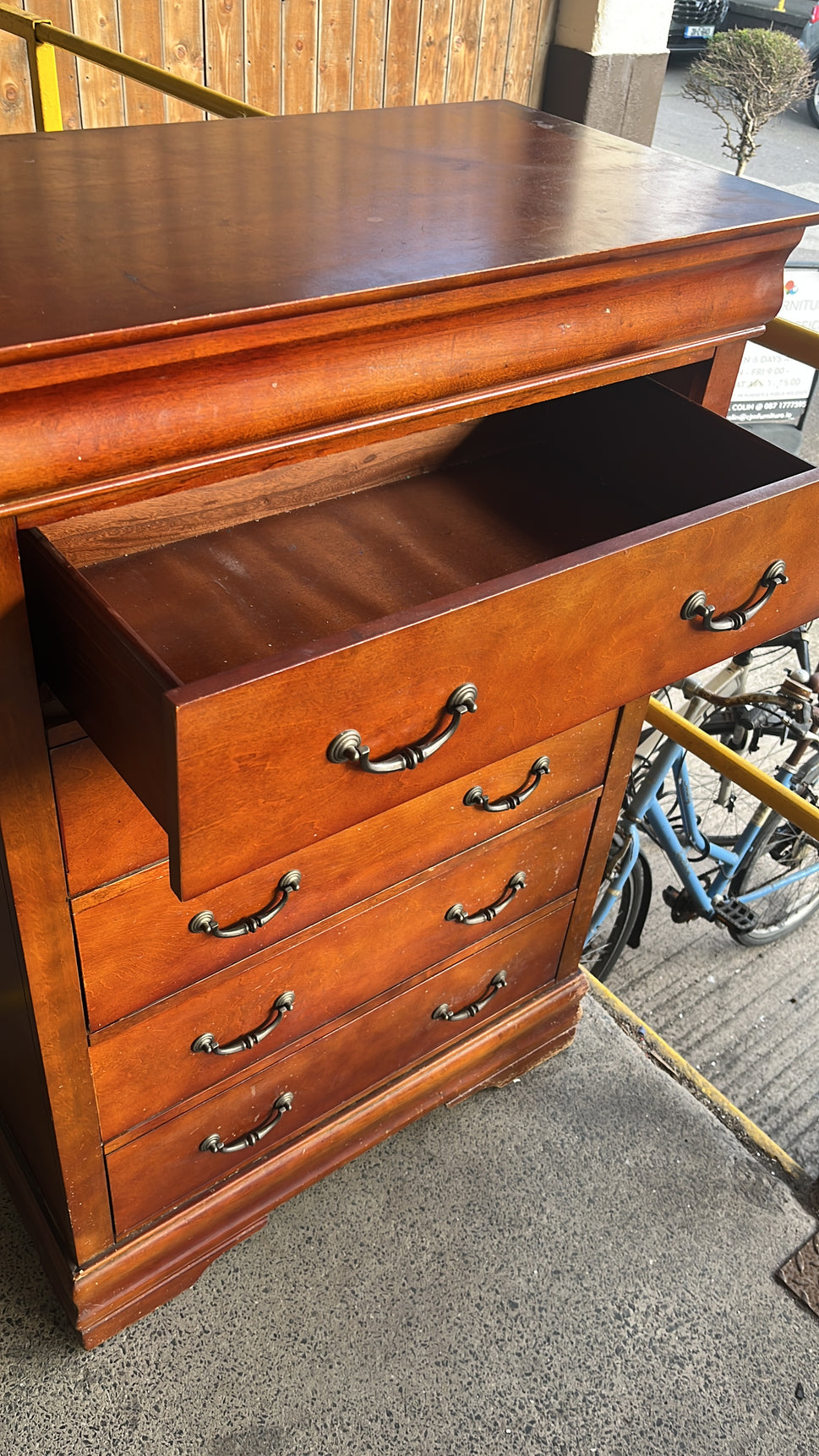 Tall boy mahogany stained 5 drawer chest of drawers  2125