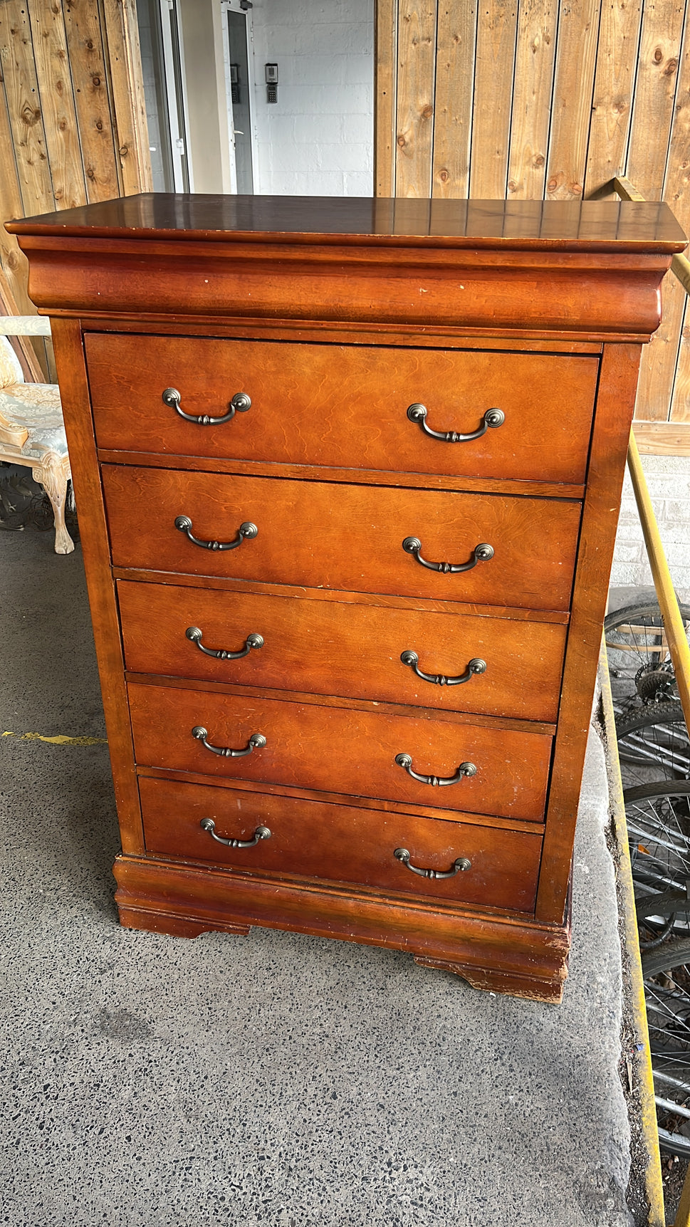 Tall boy mahogany stained 5 drawer chest of drawers  2125