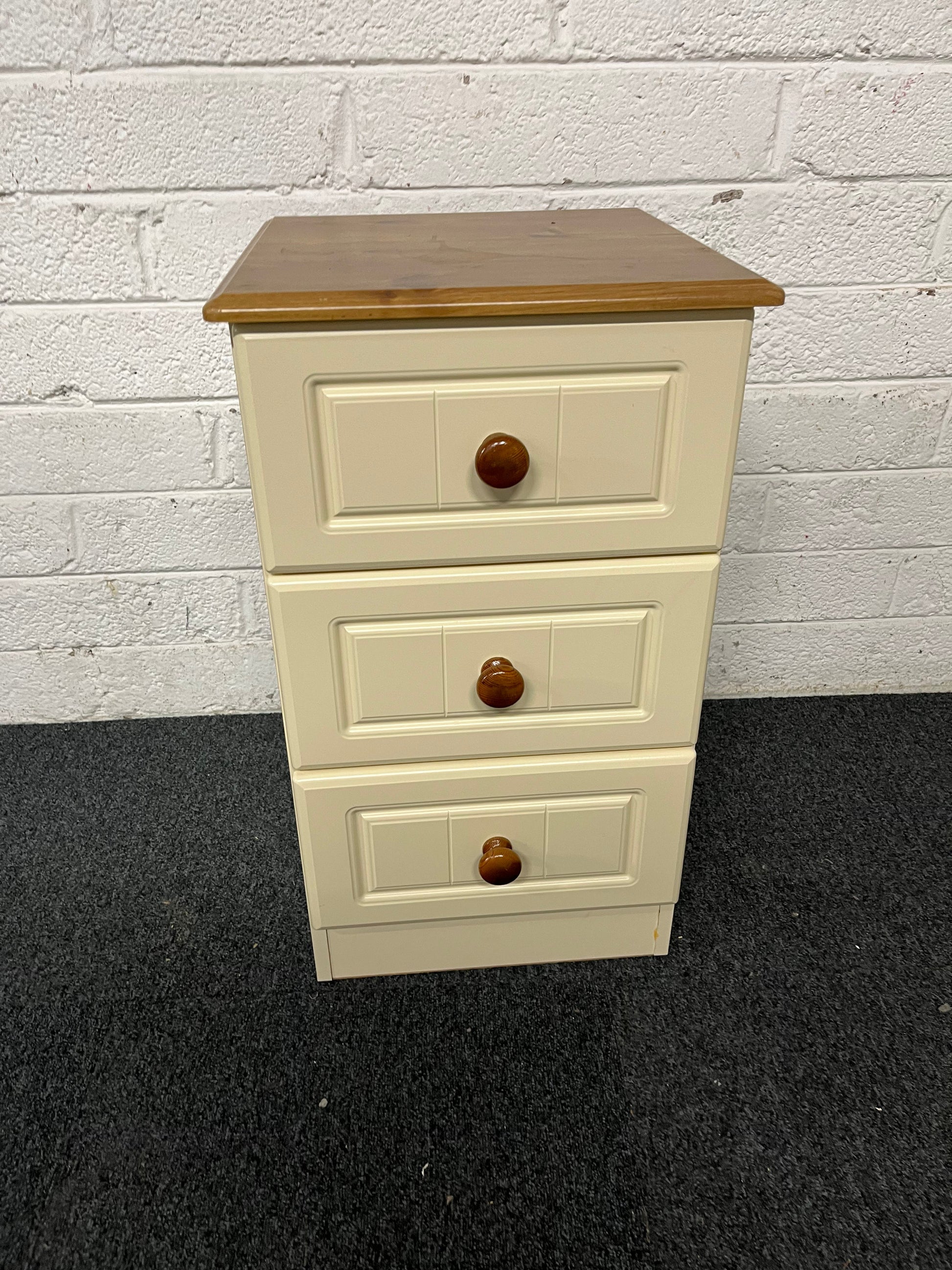 Oak and cream laminate 3 drawer bedside locker  1225