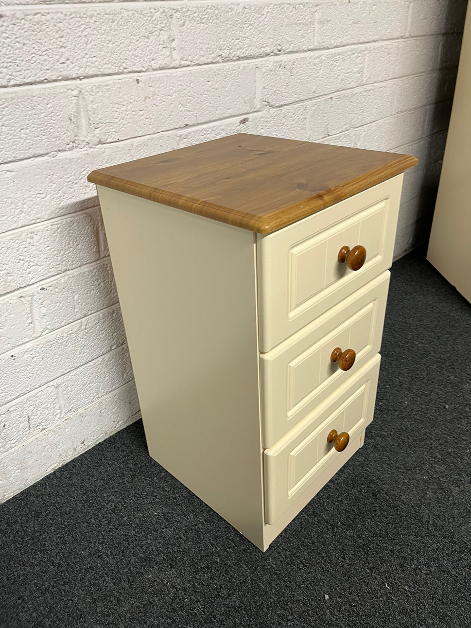 Oak and cream laminate 3 drawer bedside locker  1225