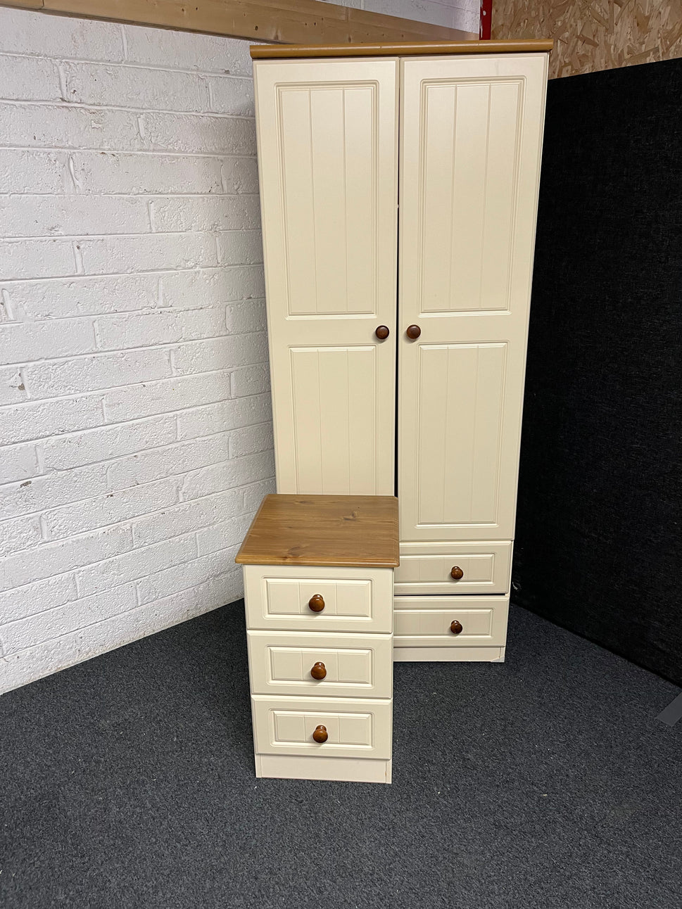 Oak and cream laminate 3 drawer bedside locker  1225