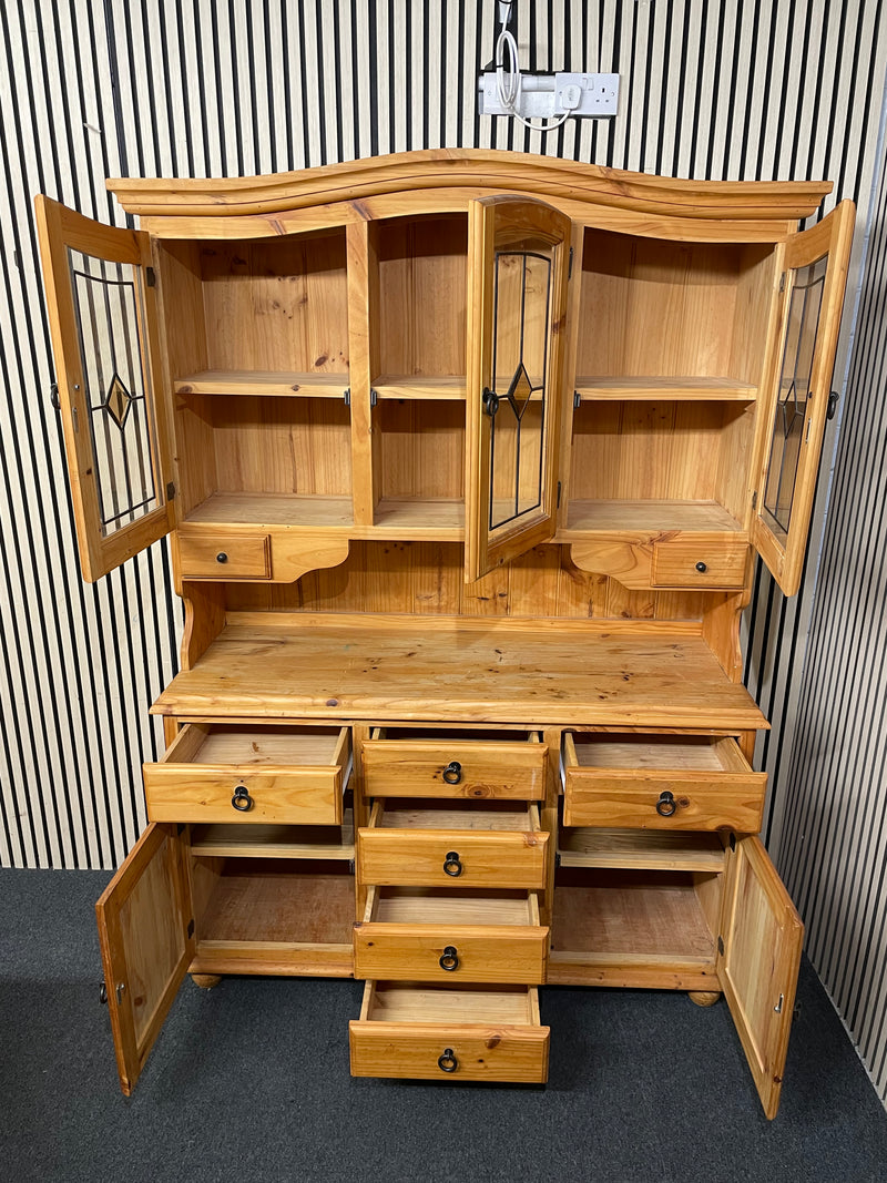 Tall 6 drawer 2 door kitchen dresser with top section of 3 glass door, top section removable 201Hx52Dx140W  44441