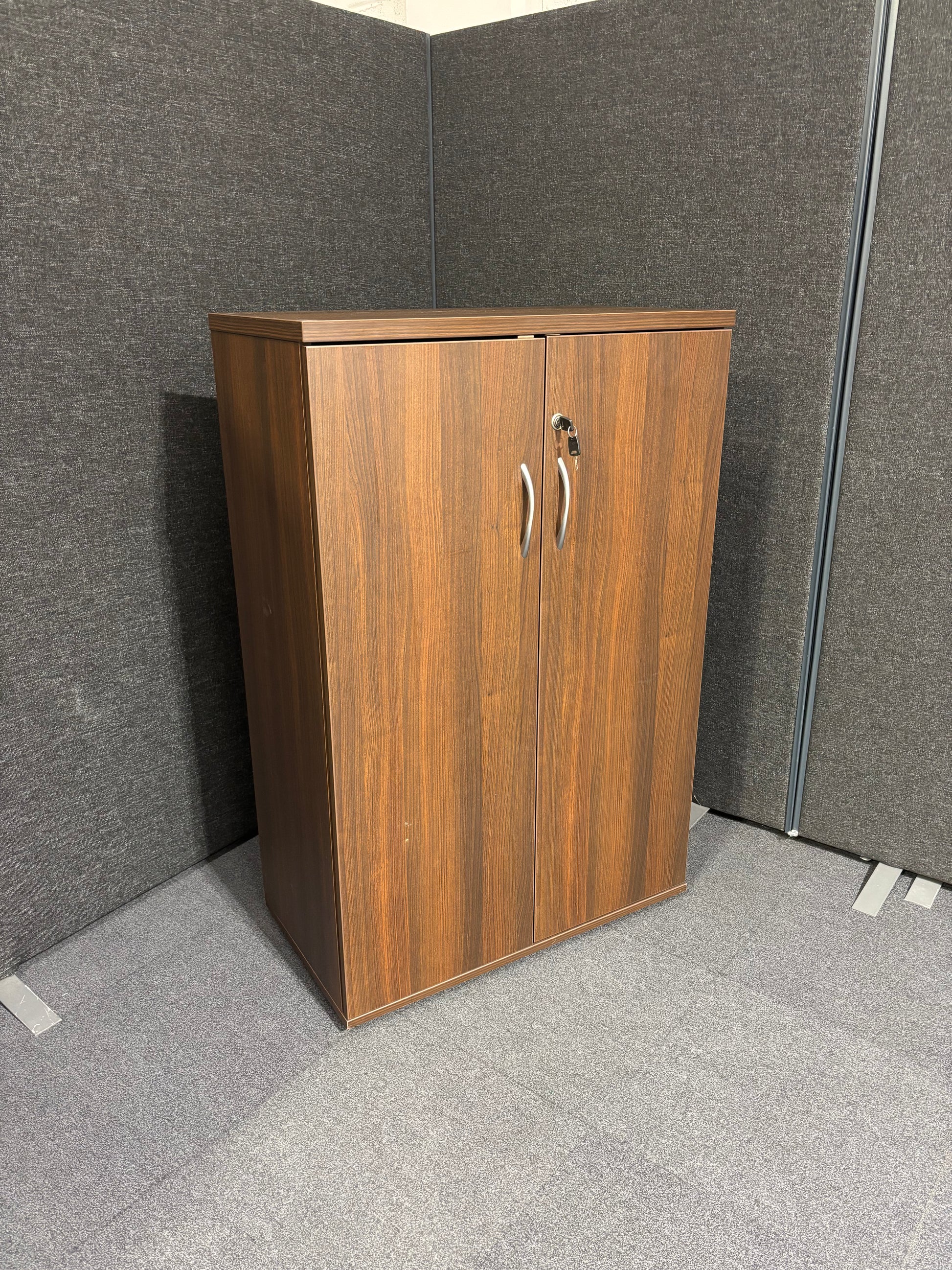 2 door walnut storage unit comes with shelves and keys (H 122 x W 80 x D 43 cm)