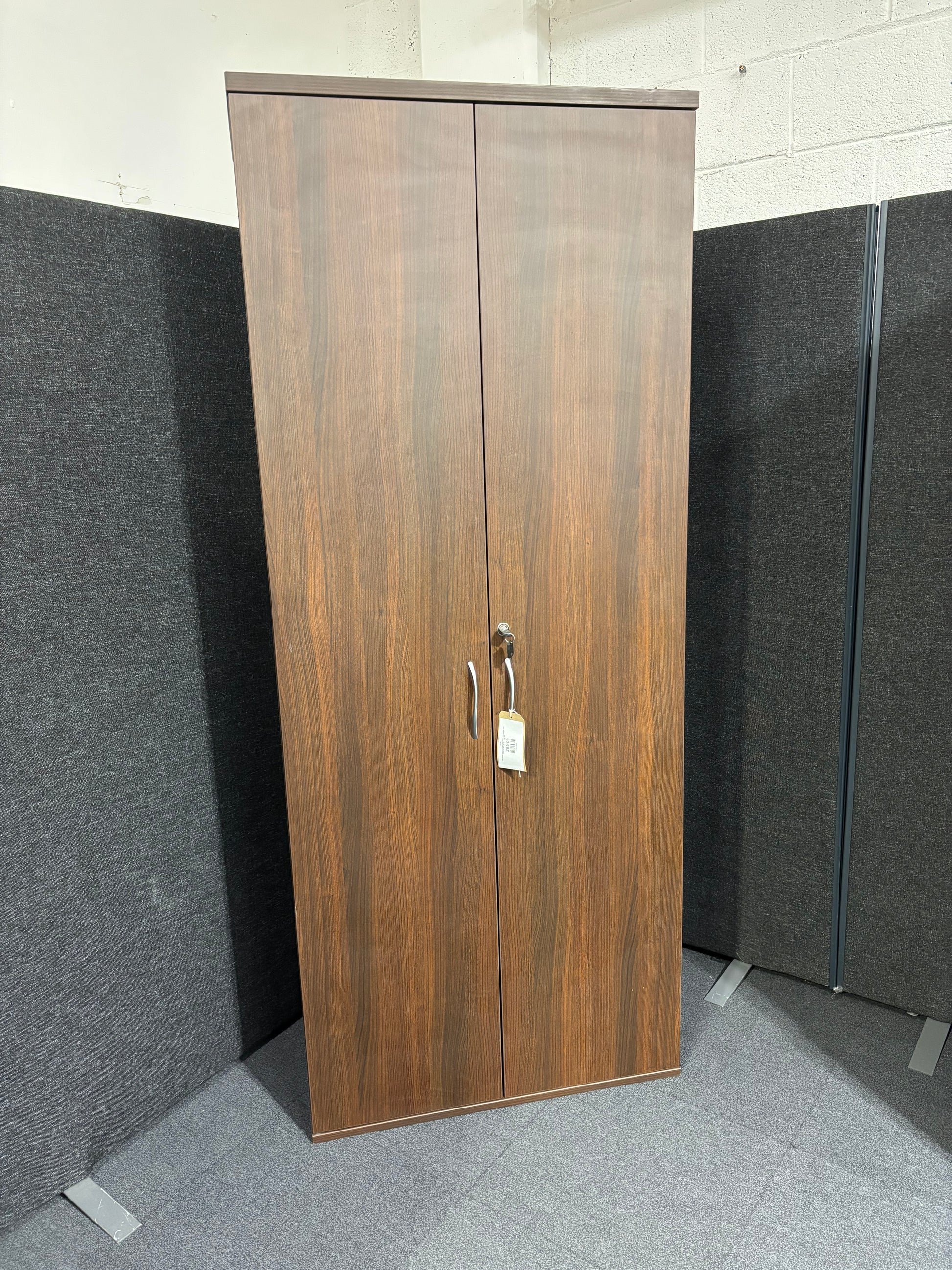 Tall 2 door walnut storage unit comes with shelves and keys (H 198 x W 80 x D 43 cm)