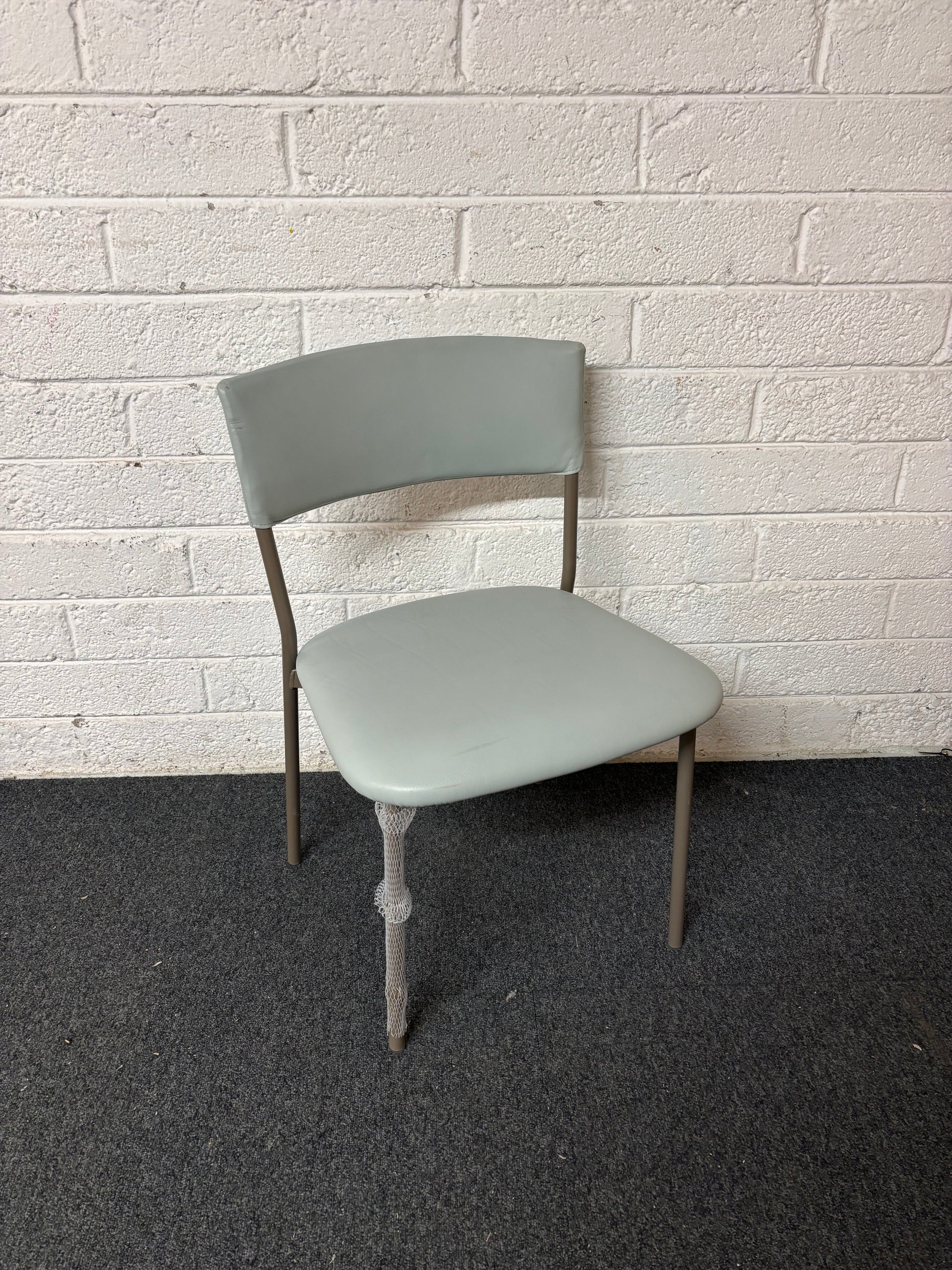 Light blue leatherette metal framed dining chair 1325