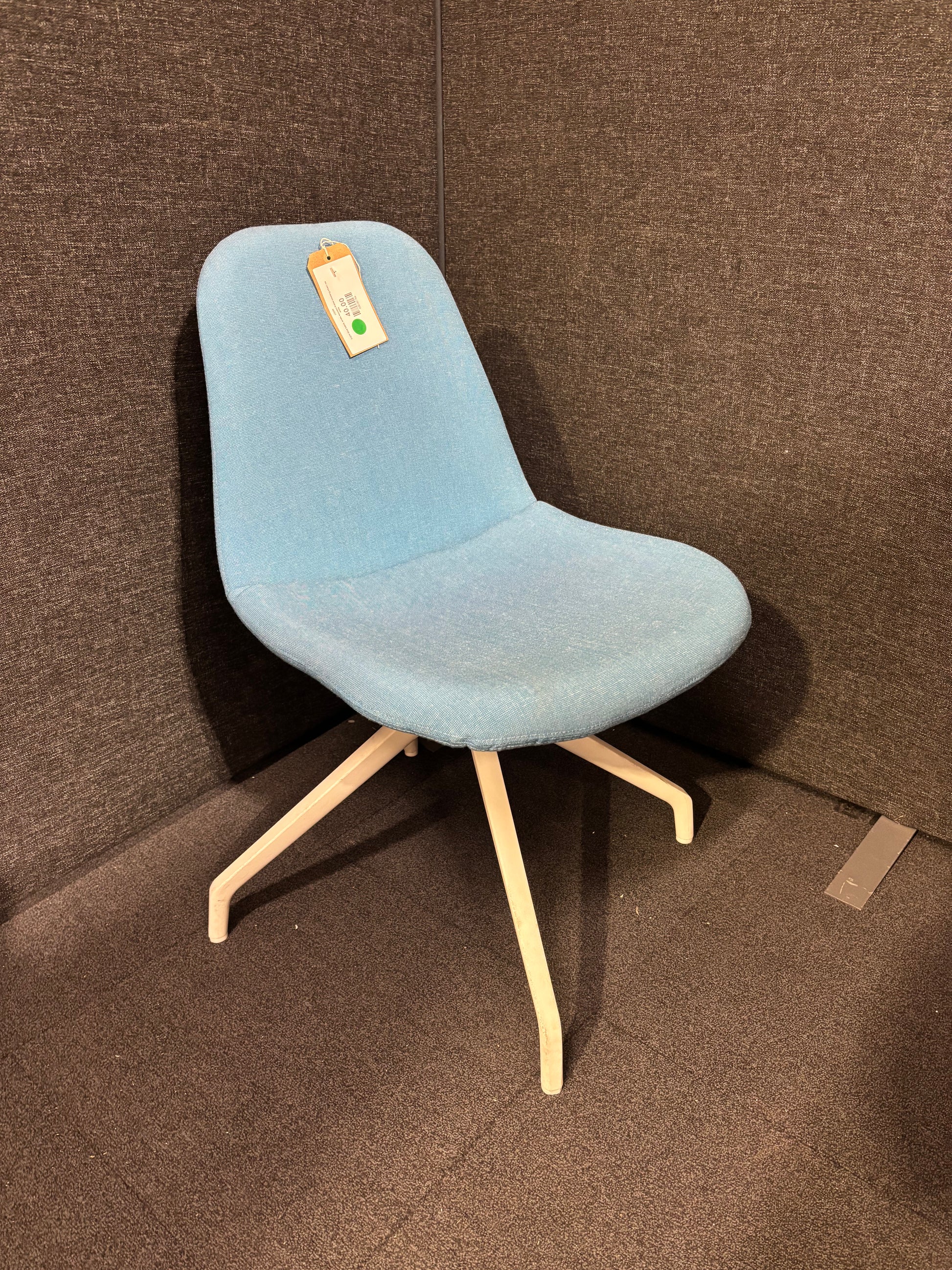 Light blue fabric white wooden frame meeting chair- no arms