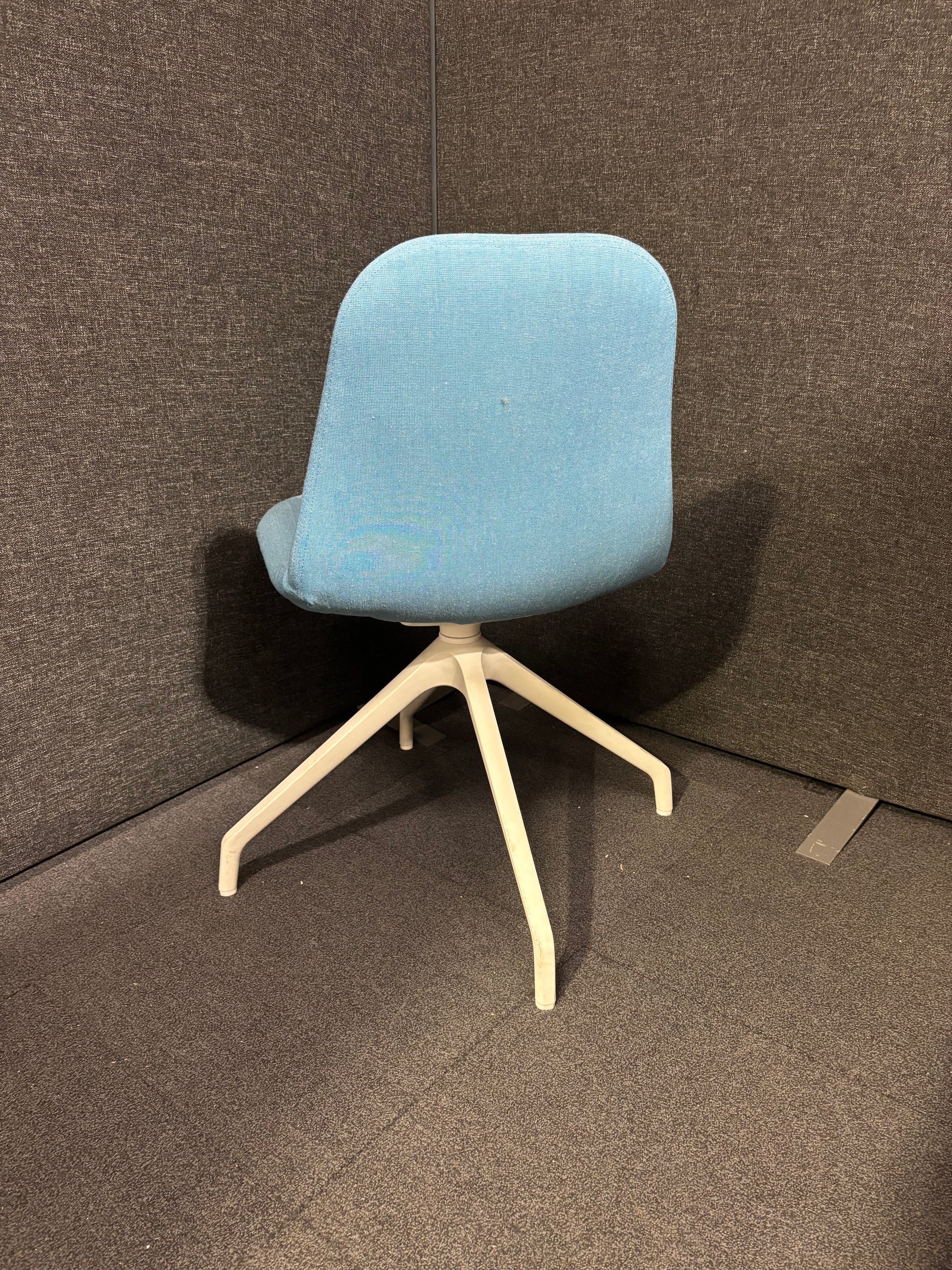 Light blue fabric white wooden frame meeting chair- no arms