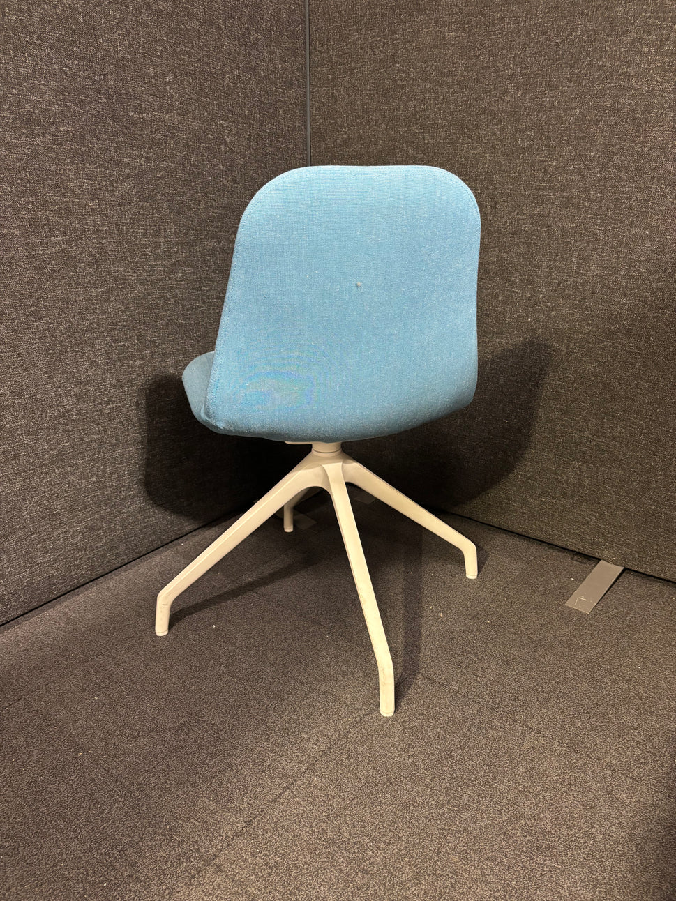 Light blue fabric white wooden frame meeting chair- no arms