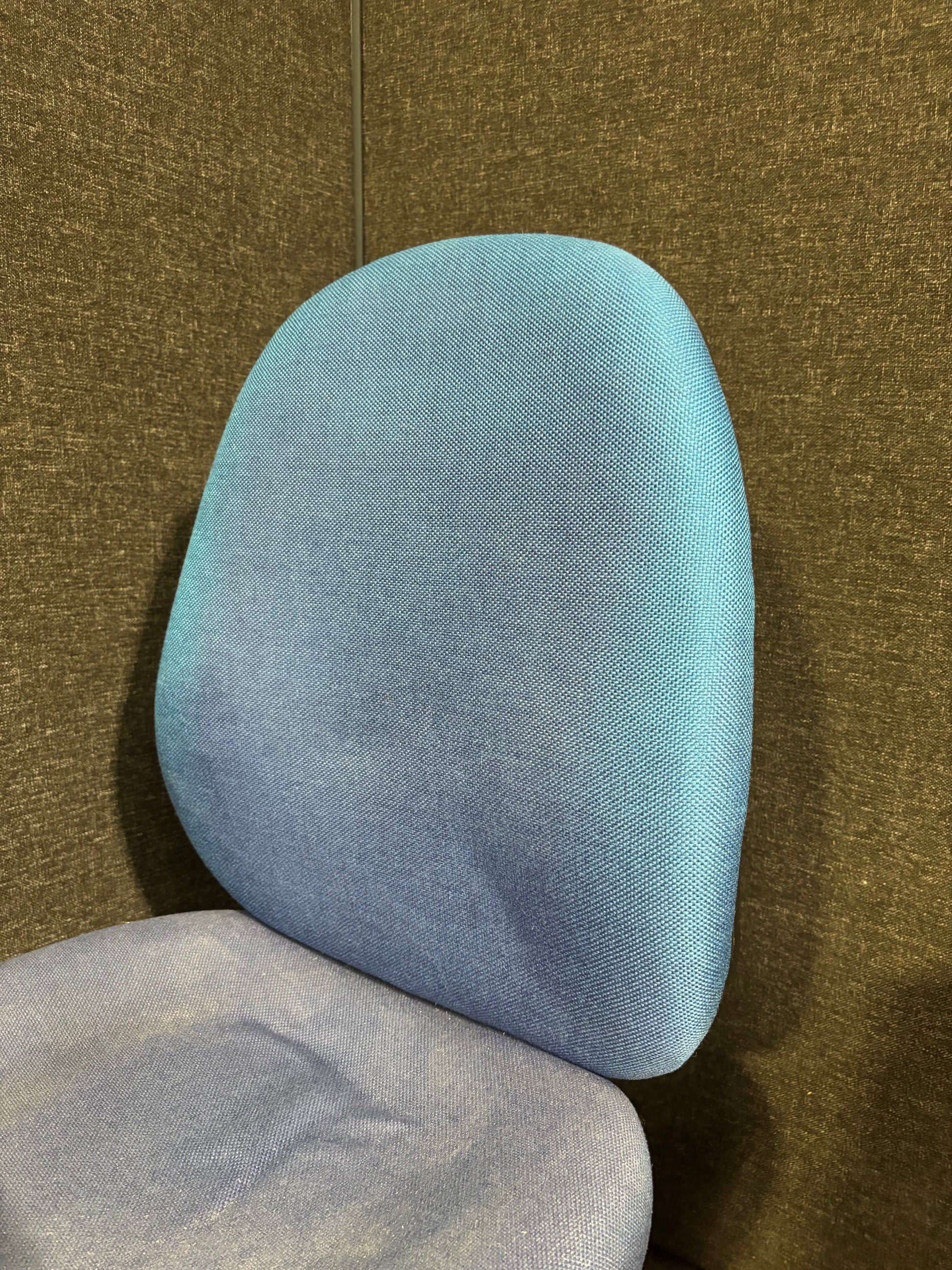 Secondhand blue fabric vantage swivel chair- no arms