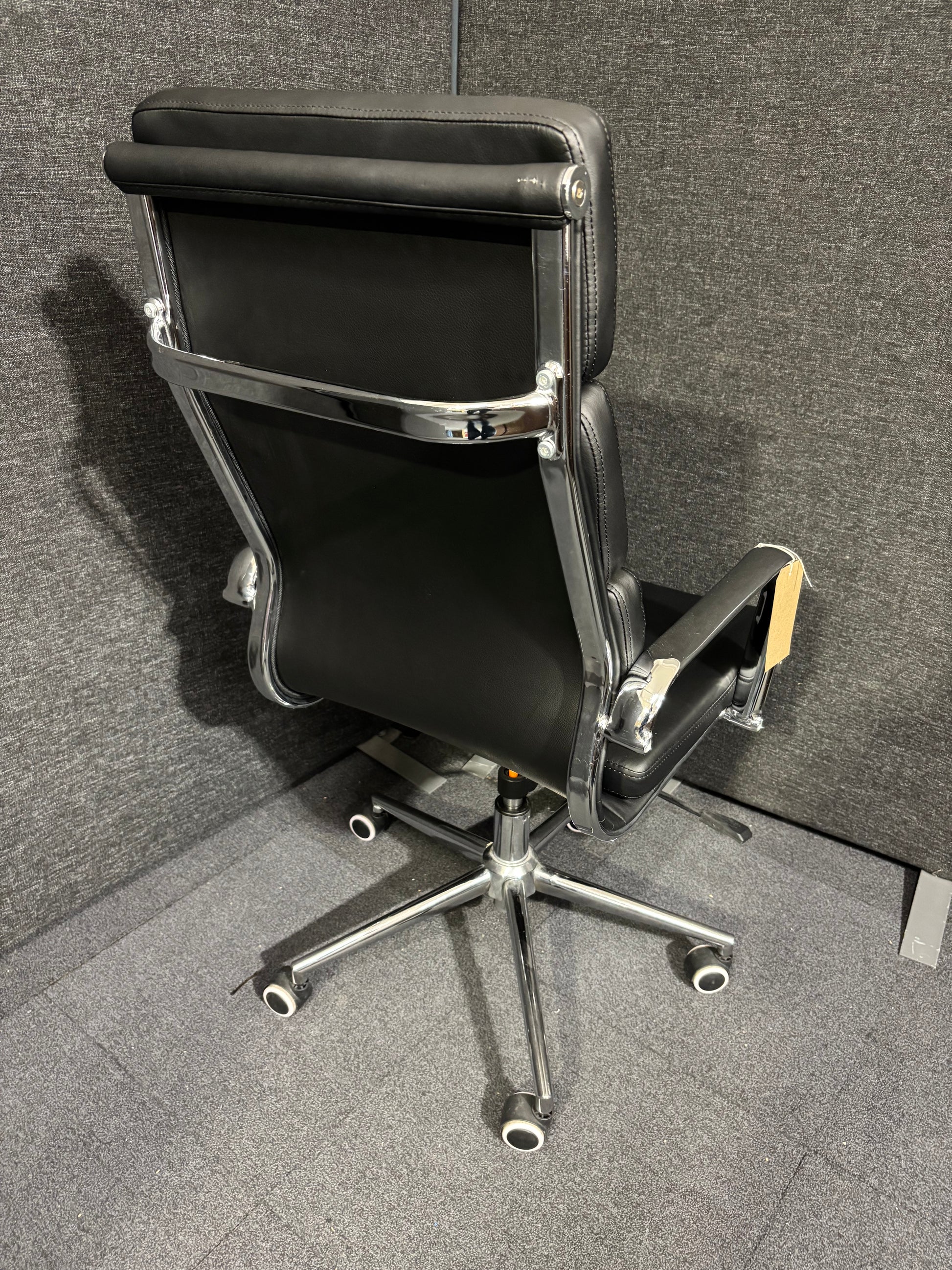 Chrome framed high back black leatherette swivel chair 1325