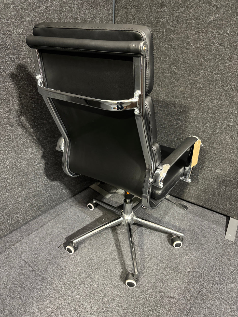 Chrome framed high back black leatherette swivel chair 1325